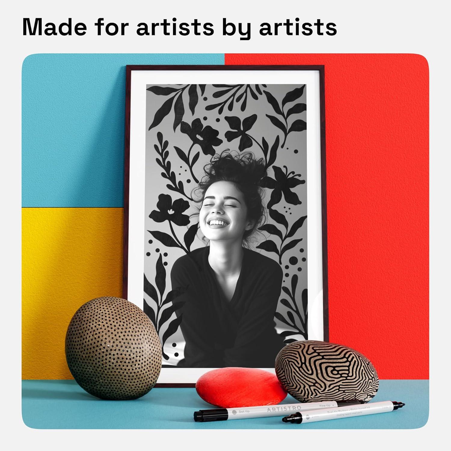 imageARTISTRO 15 Acrylic Paint Pens Art Set Acrylic Paint Markers Fabric Markers for Textile Canvas Rock Glass Wood Paper Pumpkin DIY for Kids and AdultsBlack