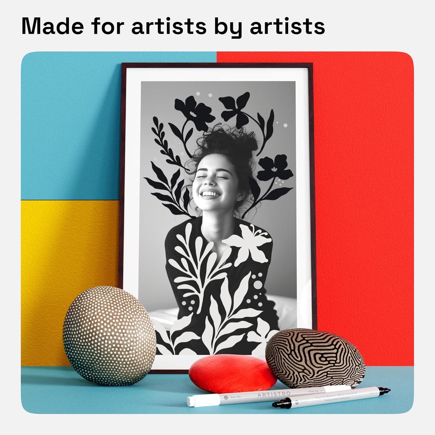 imageARTISTRO 15 Acrylic Paint Pens Art Set Acrylic Paint Markers Fabric Markers for Textile Canvas Rock Glass Wood Paper Pumpkin DIY for Kids and AdultsBlackWhite