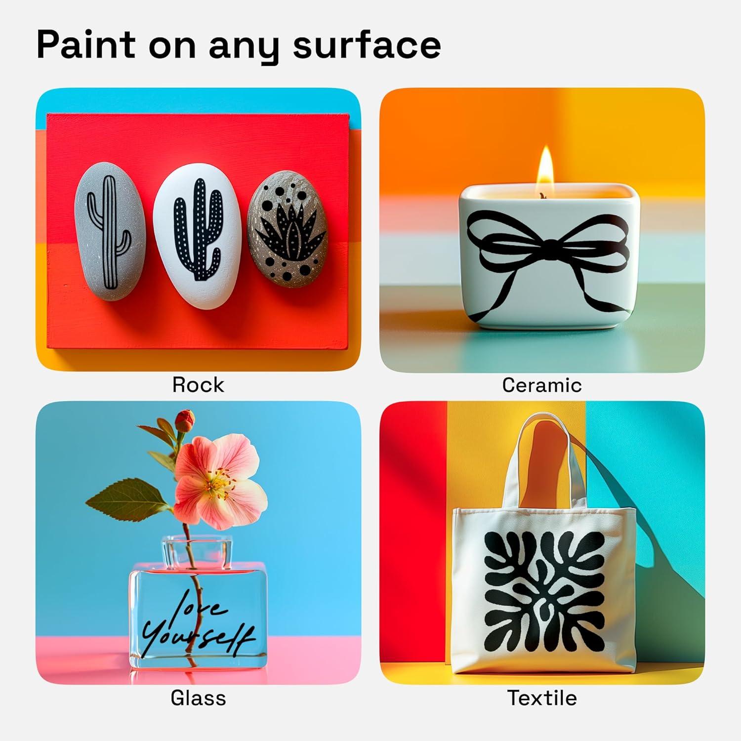 imageARTISTRO 15 Acrylic Paint Pens Art Set Acrylic Paint Markers Fabric Markers for Textile Canvas Rock Glass Wood Paper Pumpkin DIY for Kids and AdultsBlack