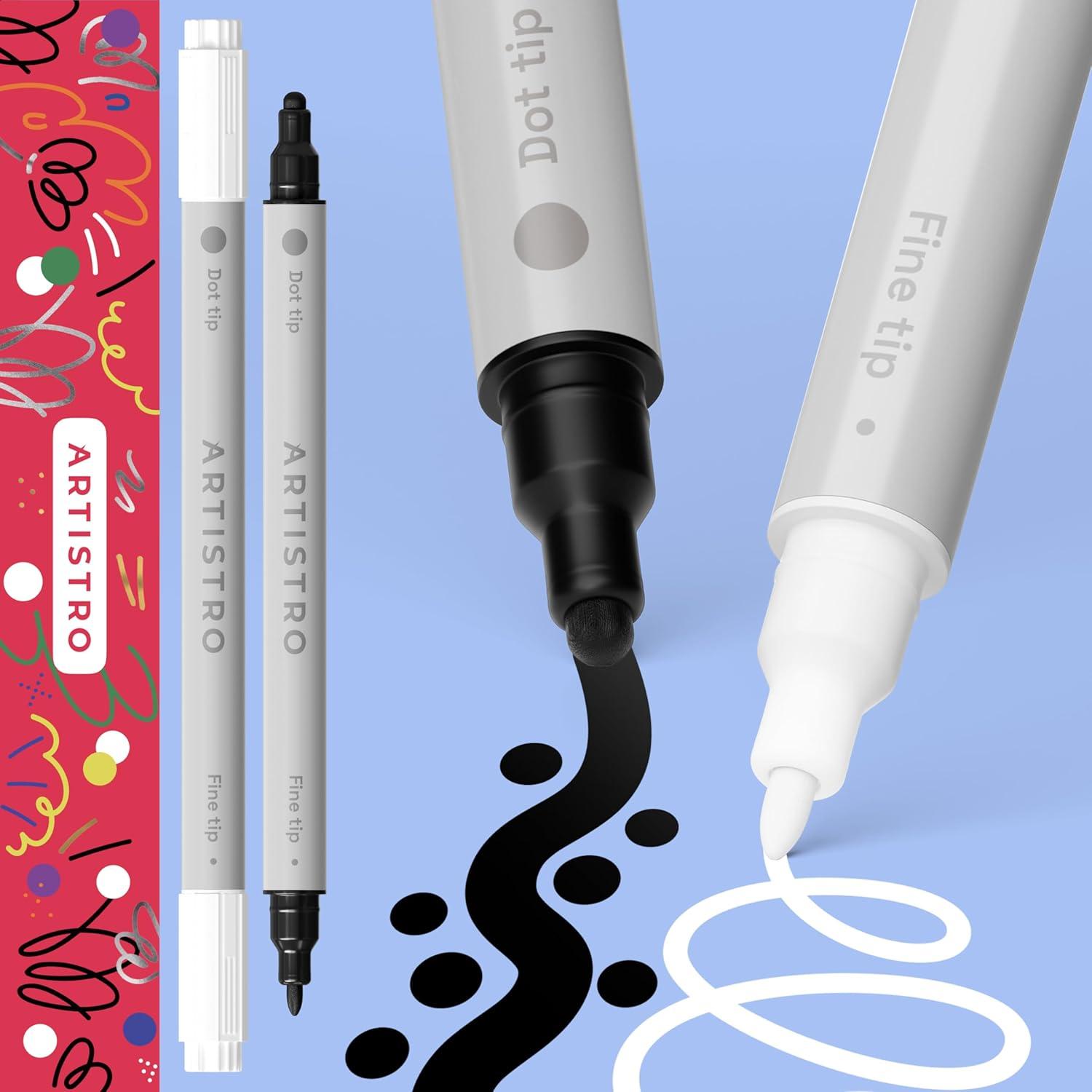 imageARTISTRO 15 Acrylic Paint Pens Art Set Acrylic Paint Markers Fabric Markers for Textile Canvas Rock Glass Wood Paper Pumpkin DIY for Kids and AdultsBlackWhite