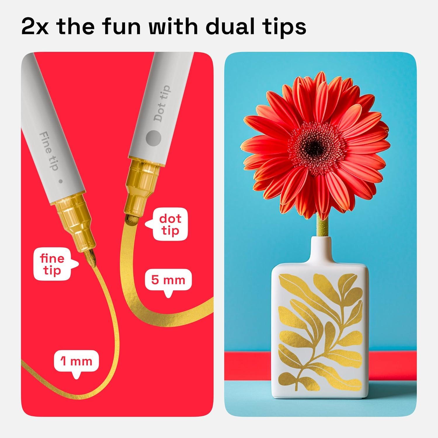 imageARTISTRO 15 Acrylic Paint Pens Art Set Acrylic Paint Markers Fabric Markers for Textile Canvas Rock Glass Wood Paper Pumpkin DIY for Kids and AdultsGold