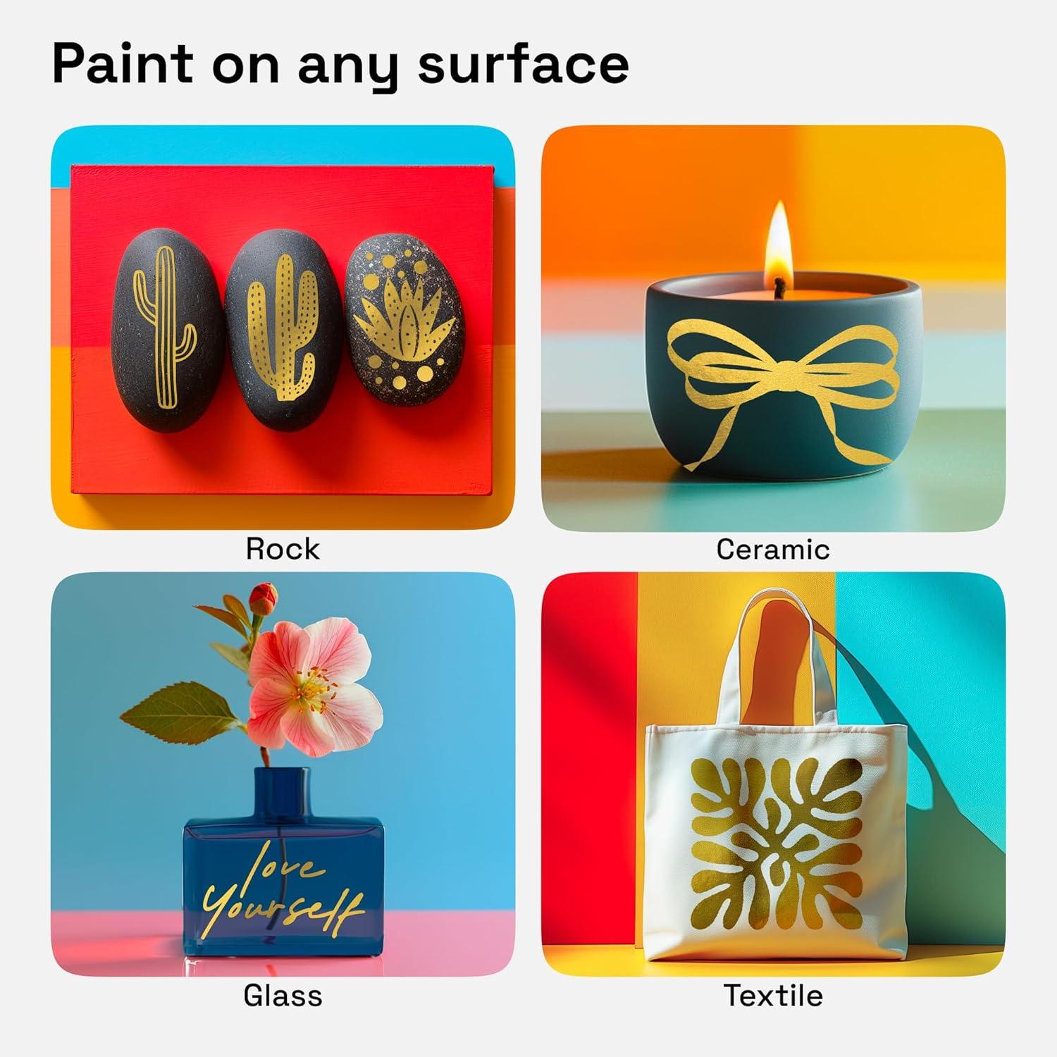 imageARTISTRO 15 Acrylic Paint Pens Art Set Acrylic Paint Markers Fabric Markers for Textile Canvas Rock Glass Wood Paper Pumpkin DIY for Kids and AdultsGold