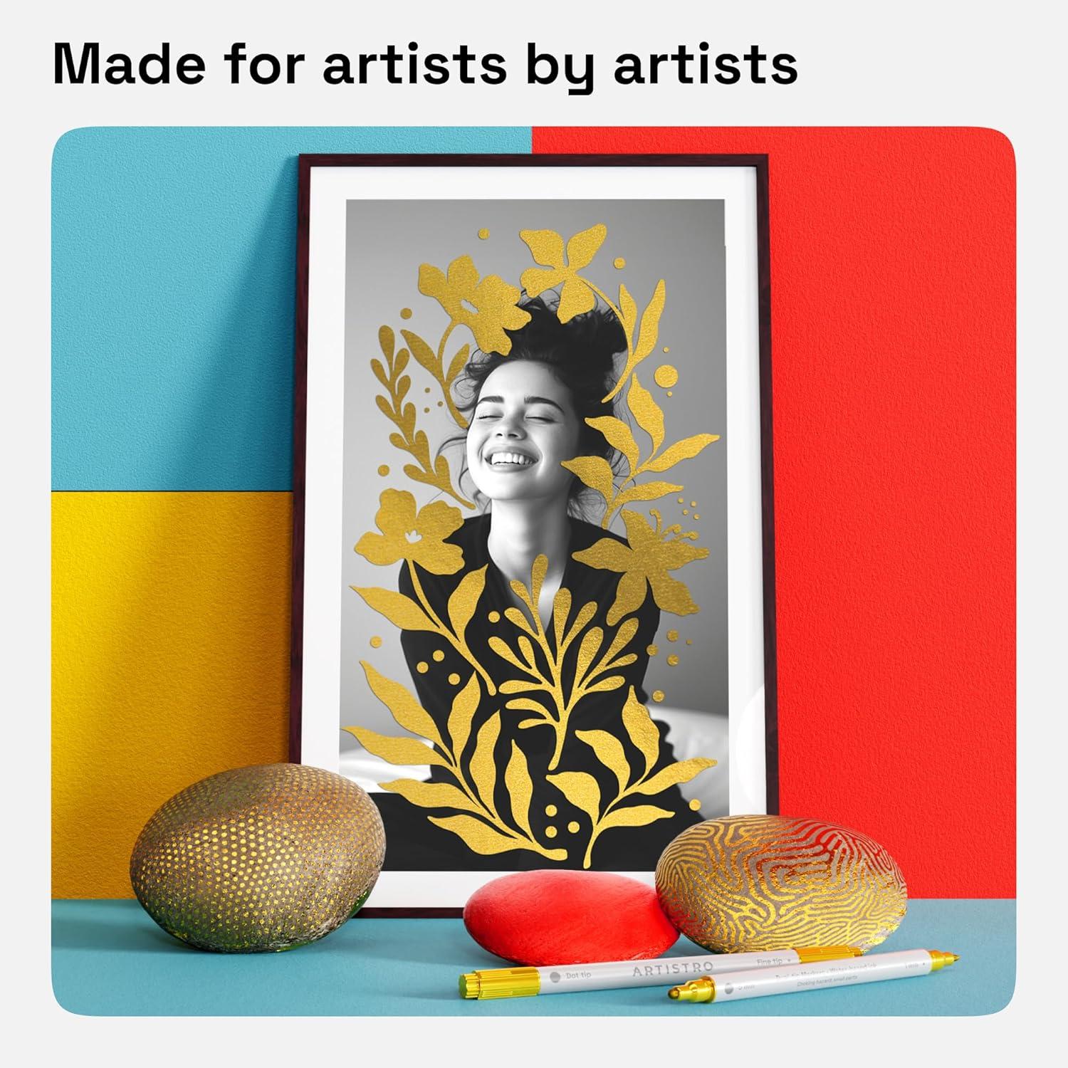 imageARTISTRO 15 Acrylic Paint Pens Art Set Acrylic Paint Markers Fabric Markers for Textile Canvas Rock Glass Wood Paper Pumpkin DIY for Kids and AdultsGold