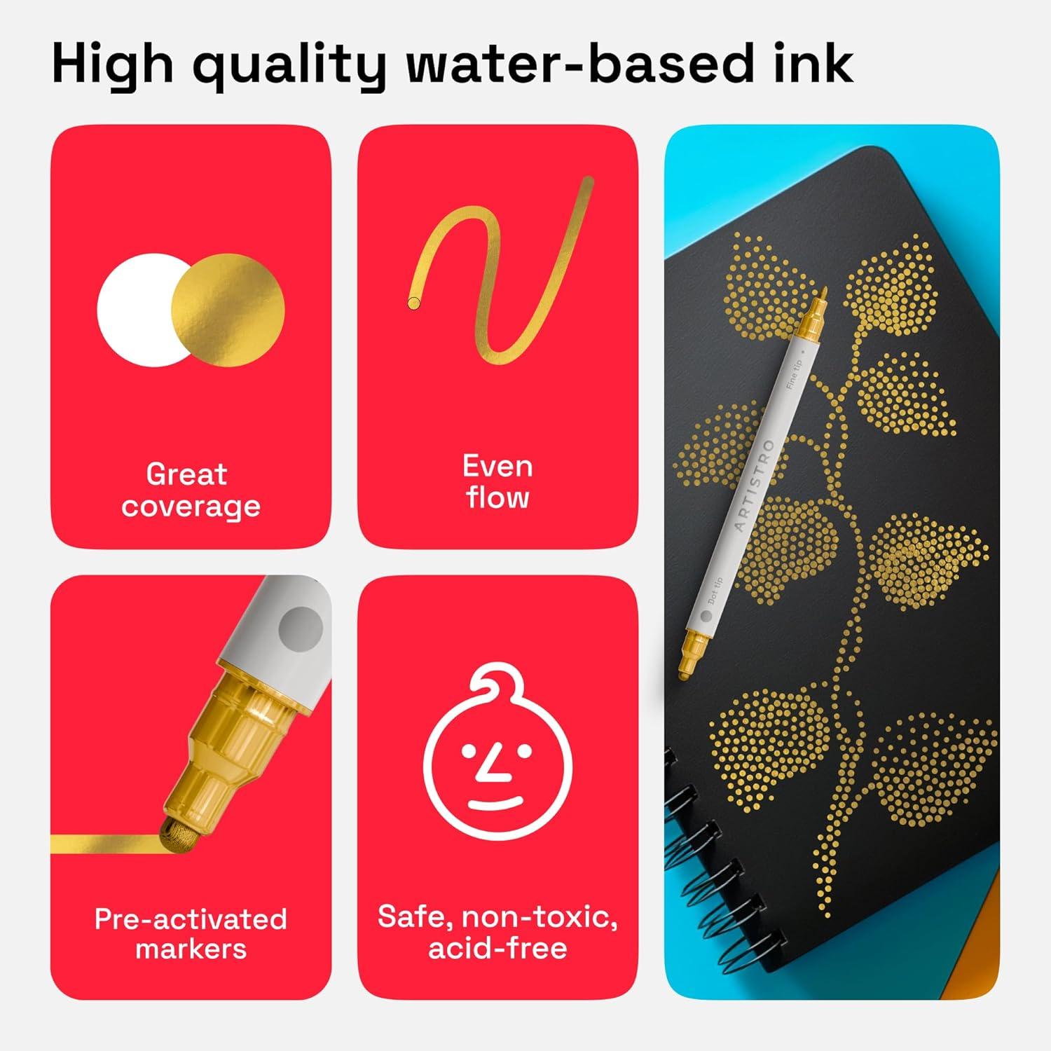 imageARTISTRO 15 Acrylic Paint Pens Art Set Acrylic Paint Markers Fabric Markers for Textile Canvas Rock Glass Wood Paper Pumpkin DIY for Kids and AdultsGold