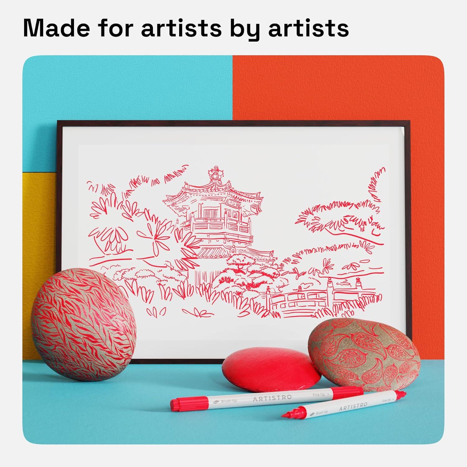 imageARTISTRO 15 Acrylic Paint Pens Art Set Acrylic Paint Markers Fabric Markers for Textile Canvas Rock Glass Wood Paper Pumpkin DIY for Kids and AdultsRed