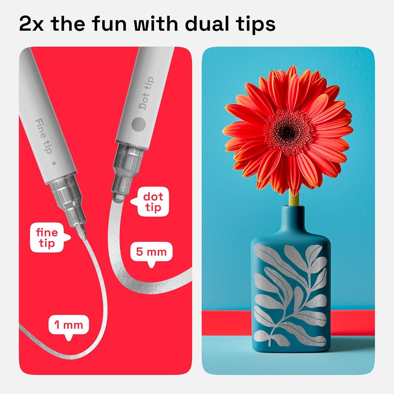 imageARTISTRO 15 Acrylic Paint Pens Art Set Acrylic Paint Markers Fabric Markers for Textile Canvas Rock Glass Wood Paper Pumpkin DIY for Kids and AdultsSilver