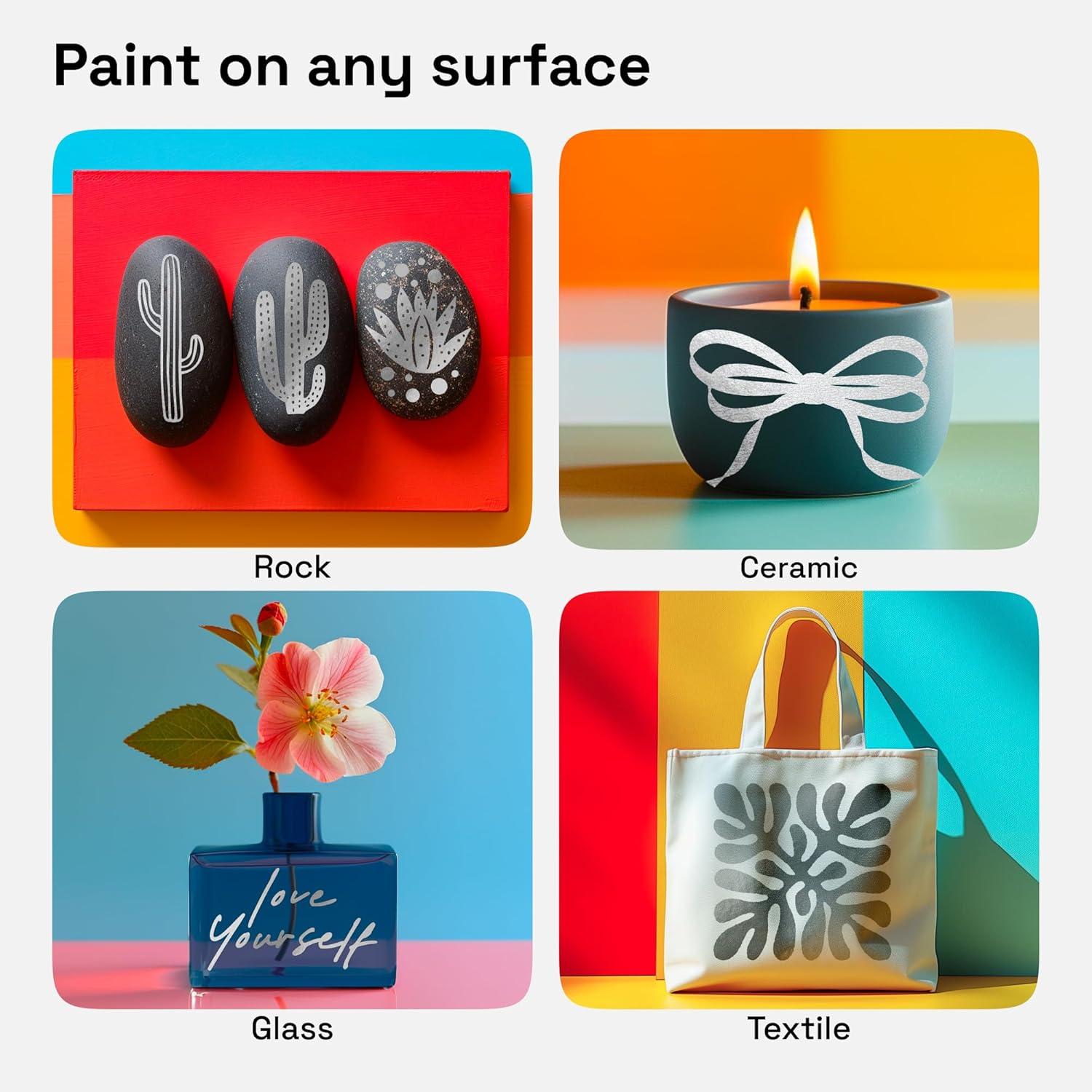 imageARTISTRO 15 Acrylic Paint Pens Art Set Acrylic Paint Markers Fabric Markers for Textile Canvas Rock Glass Wood Paper Pumpkin DIY for Kids and AdultsSilver