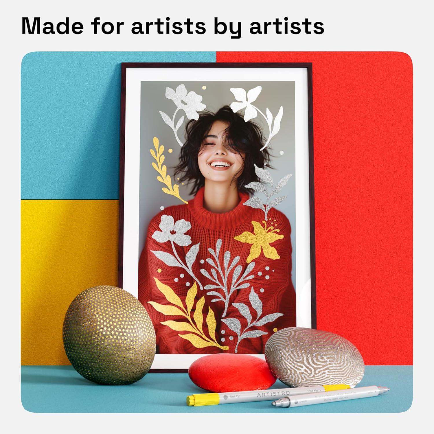 imageARTISTRO 15 Acrylic Paint Pens Art Set Acrylic Paint Markers Fabric Markers for Textile Canvas Rock Glass Wood Paper Pumpkin DIY for Kids and AdultsSilverGold