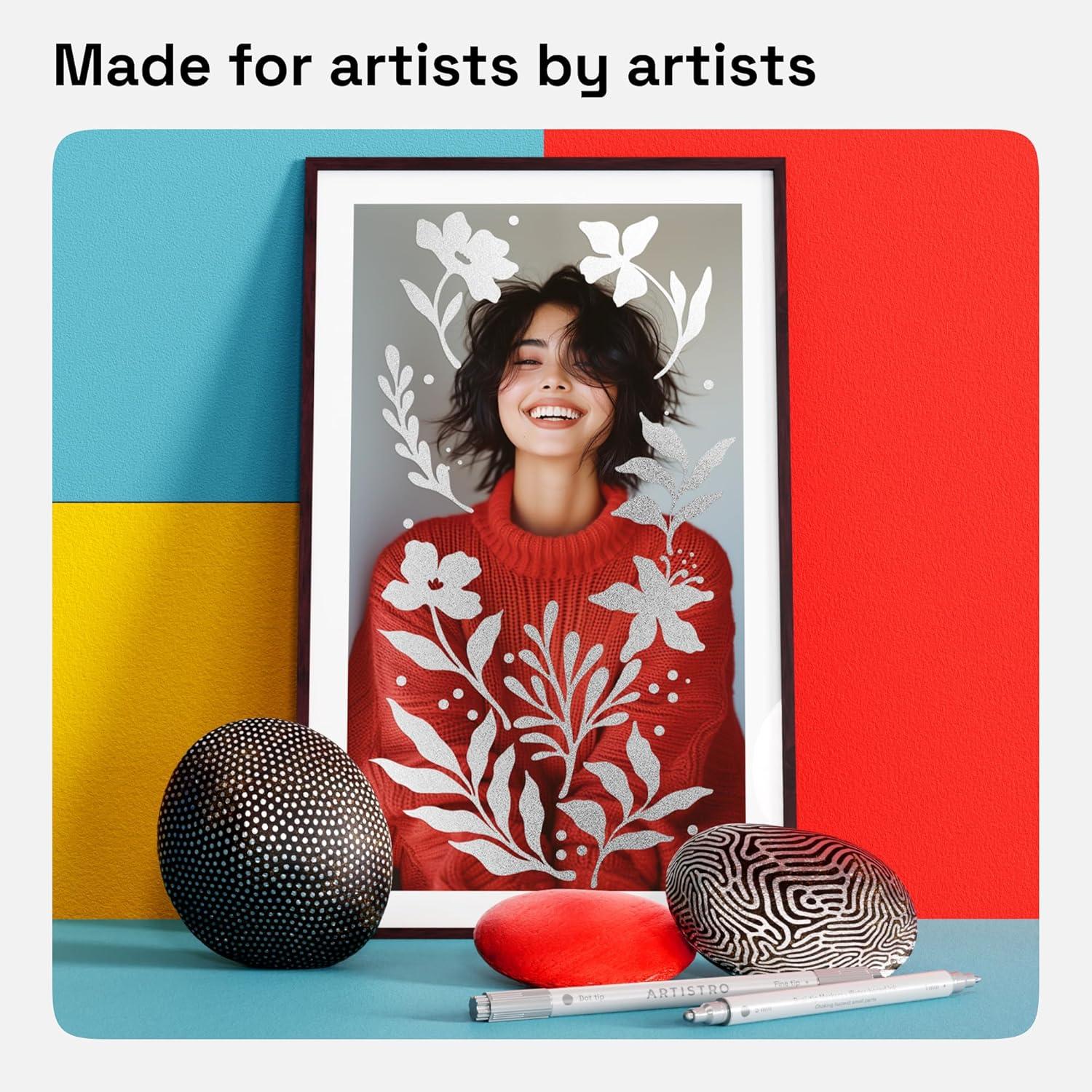 imageARTISTRO 15 Acrylic Paint Pens Art Set Acrylic Paint Markers Fabric Markers for Textile Canvas Rock Glass Wood Paper Pumpkin DIY for Kids and AdultsSilver