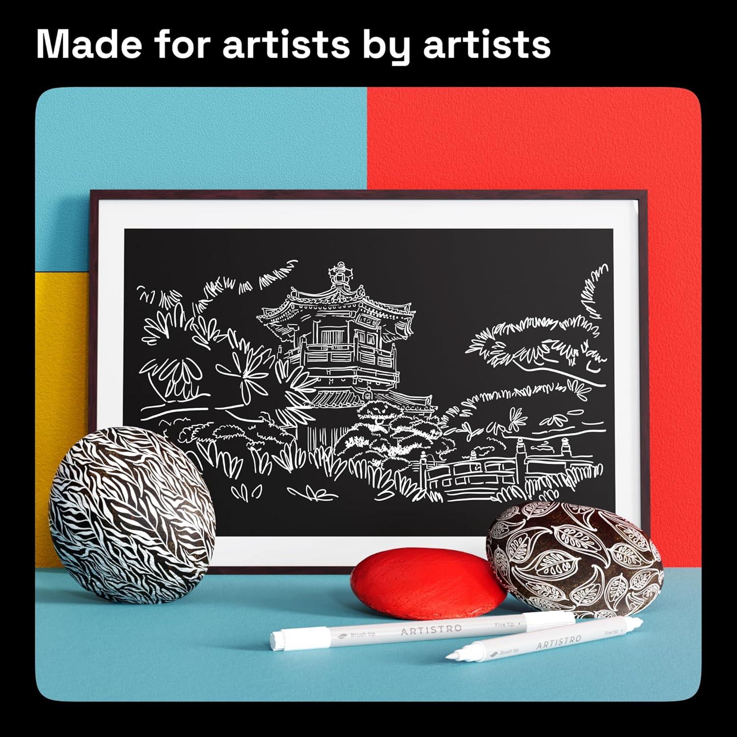 imageARTISTRO 15 Acrylic Paint Pens Art Set Acrylic Paint Markers Fabric Markers for Textile Canvas Rock Glass Wood Paper Pumpkin DIY for Kids and AdultsWhite