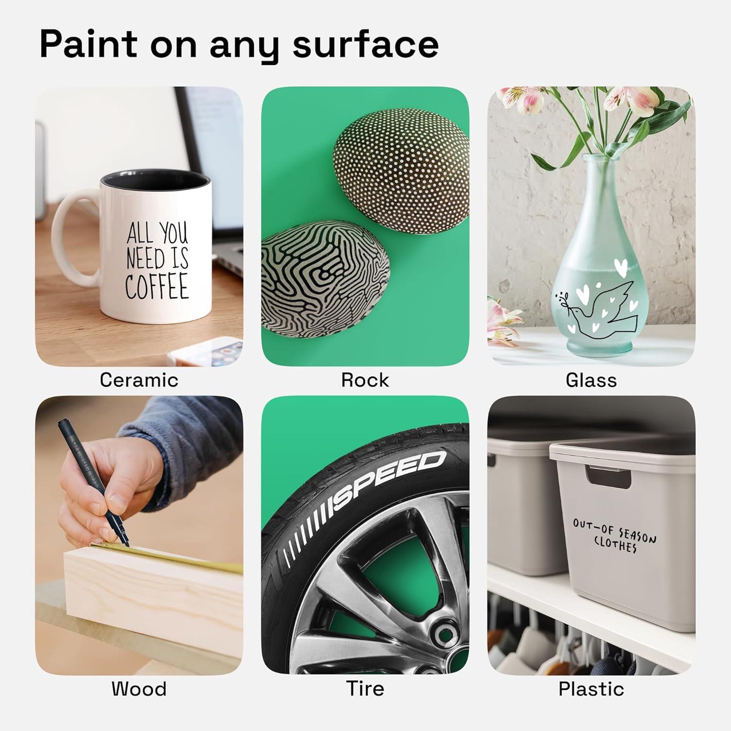 imageARTISTRO 15 OilBased Permanent Paint Markers Set of Fine Tip Markers for Wood Rock Fabric Glass Ceramic Metal Plastic and More Quick Dry Waterproof PermanentBlack White