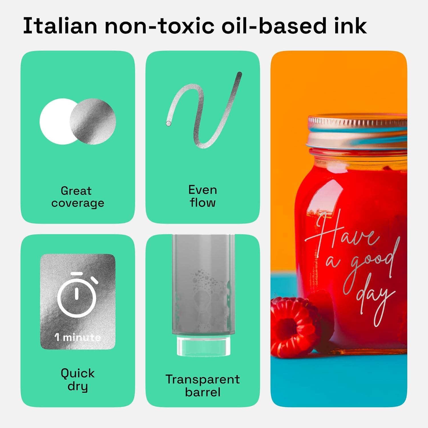 imageARTISTRO 15 OilBased Permanent Paint Markers Set of Fine Tip Markers for Wood Rock Fabric Glass Ceramic Metal Plastic and More Quick Dry Waterproof PermanentSilver