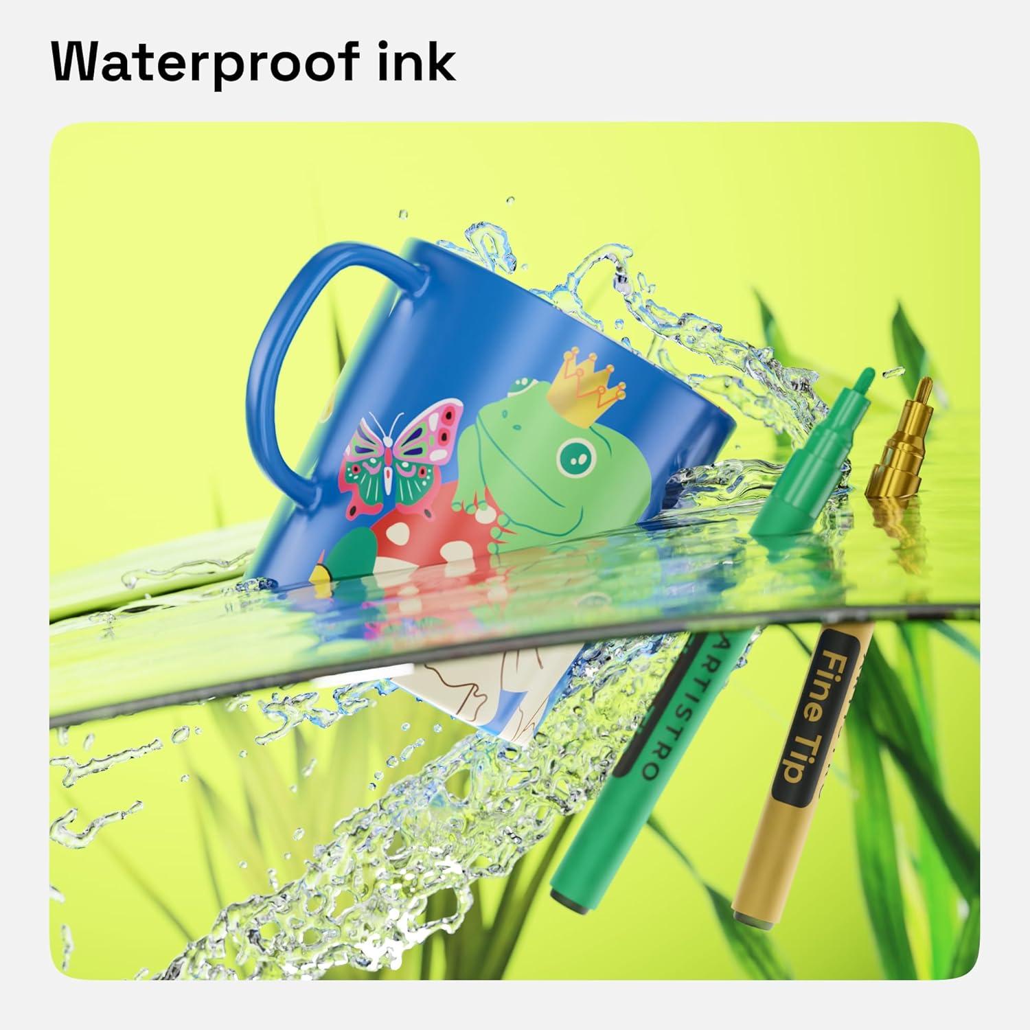 imageARTISTRO 15 OilBased Permanent Paint Markers Set of Fine Tip Markers for Wood Rock Fabric Glass Ceramic Metal Plastic and More Quick Dry Waterproof PermanentMulticolor