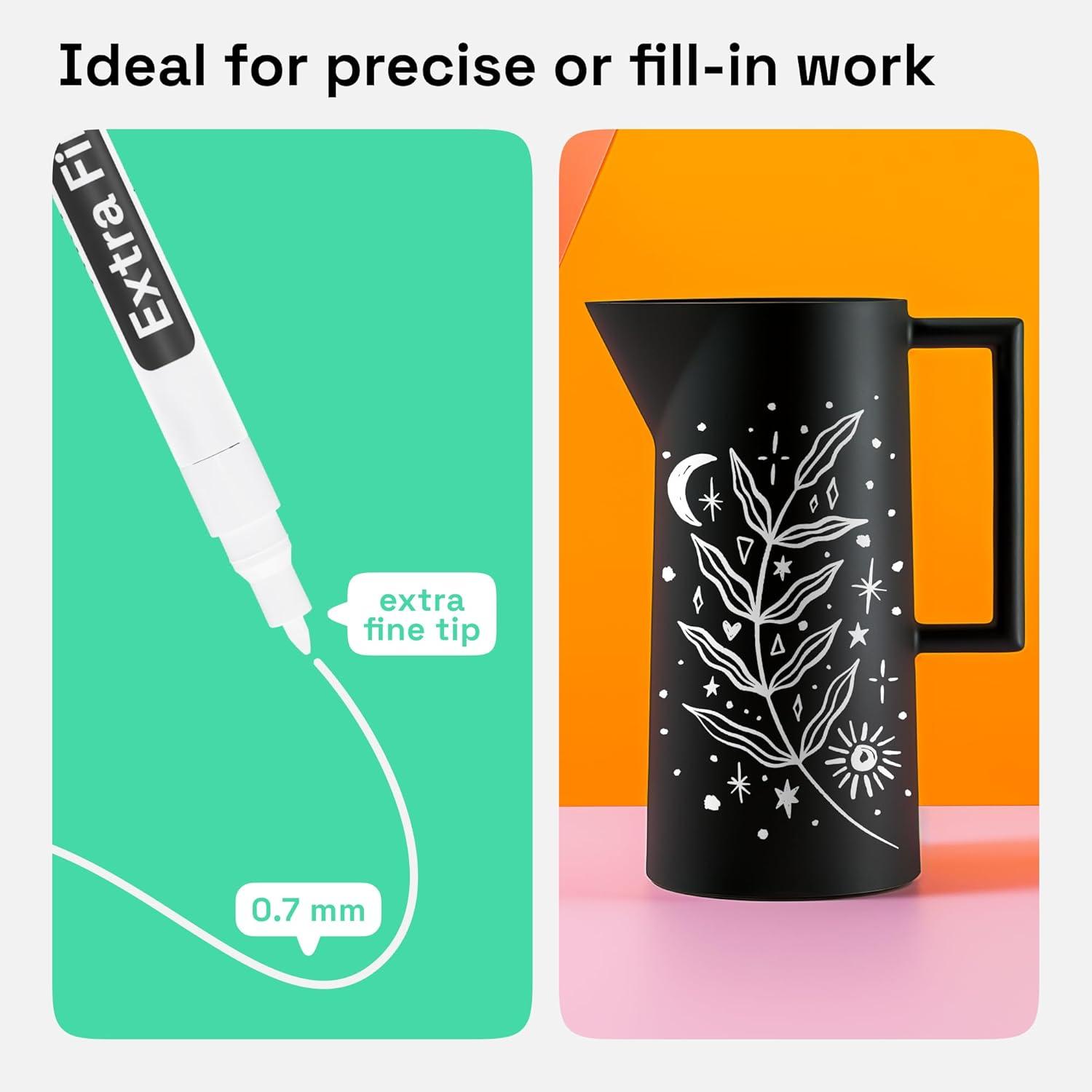 imageARTISTRO 15 OilBased Permanent Paint Markers Set of Fine Tip Markers for Wood Rock Fabric Glass Ceramic Metal Plastic and More Quick Dry Waterproof PermanentWhite