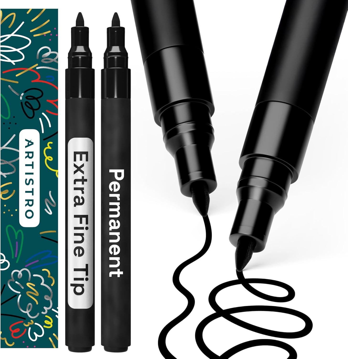 imageARTISTRO 15 OilBased Permanent Paint Markers Set of Fine Tip Markers for Wood Rock Fabric Glass Ceramic Metal Plastic and More Quick Dry Waterproof PermanentBlack