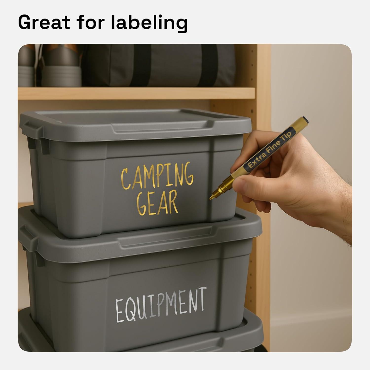 imageARTISTRO 15 OilBased Permanent Paint Markers Set of Fine Tip Markers for Wood Rock Fabric Glass Ceramic Metal Plastic and More Quick Dry Waterproof PermanentSilver Gold