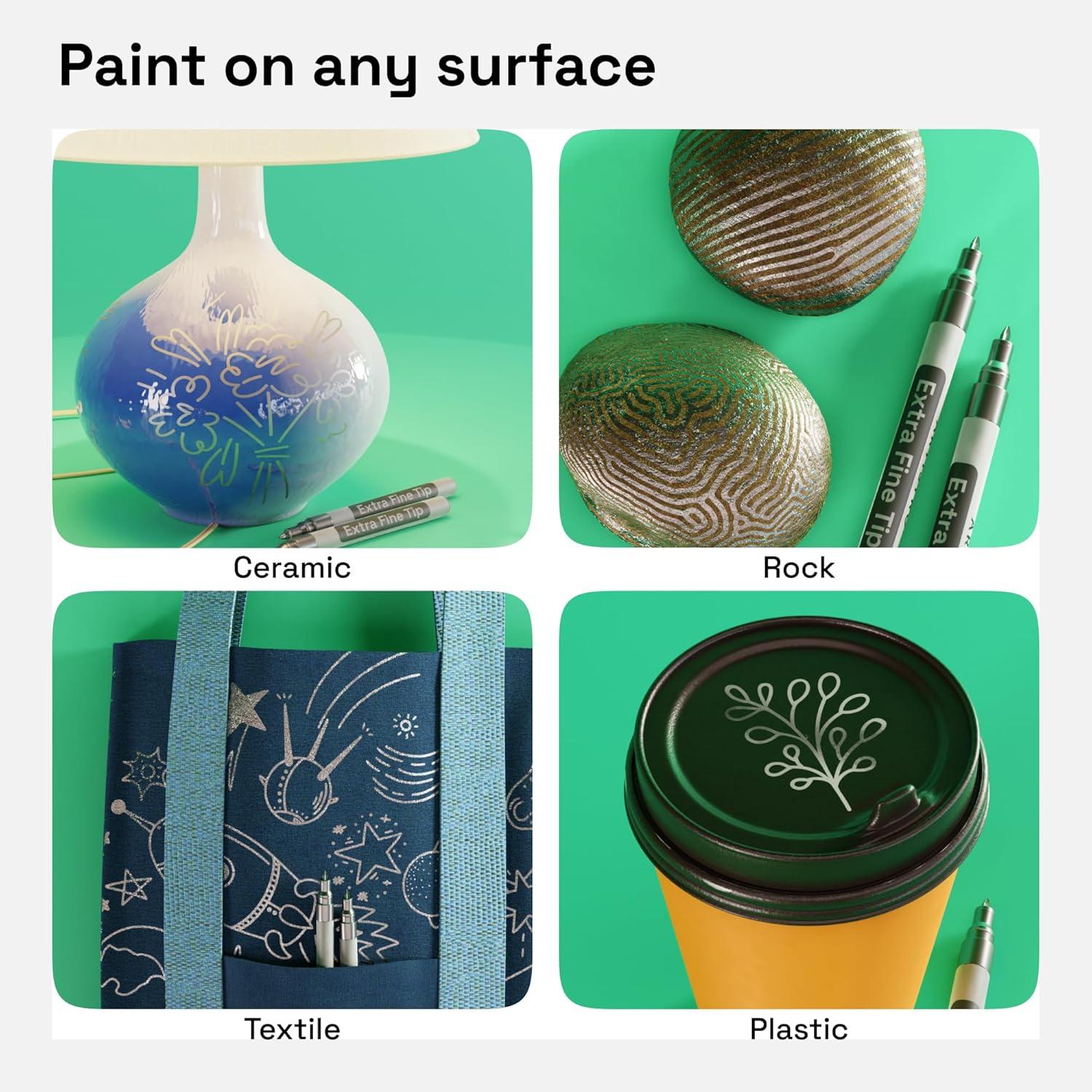 imageARTISTRO 15 OilBased Permanent Paint Markers Set of Fine Tip Markers for Wood Rock Fabric Glass Ceramic Metal Plastic and More Quick Dry Waterproof PermanentSilver