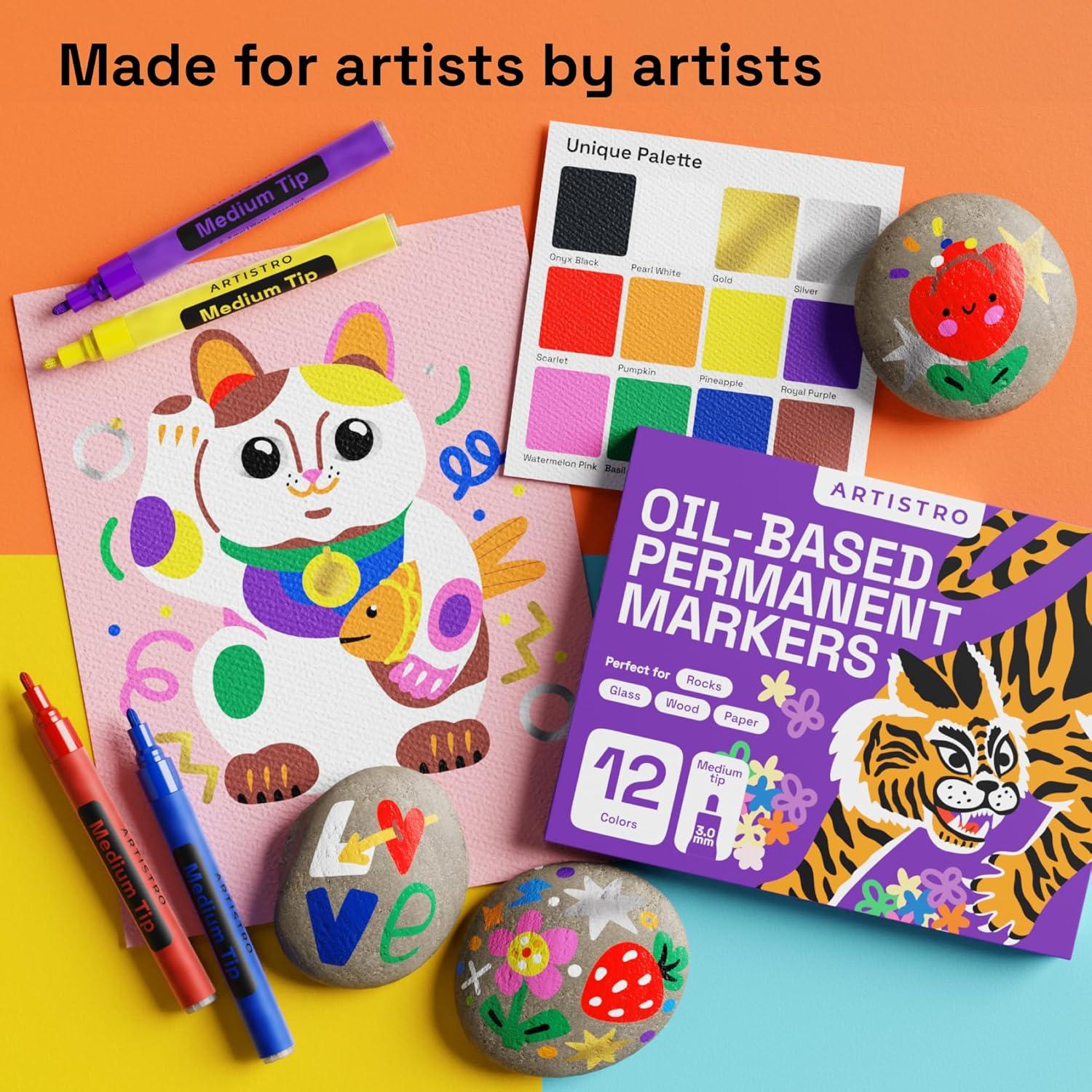 imageARTISTRO 15 OilBased Permanent Paint Markers Set of Fine Tip Markers for Wood Rock Fabric Glass Ceramic Metal Plastic and More Quick Dry Waterproof PermanentMulticolor