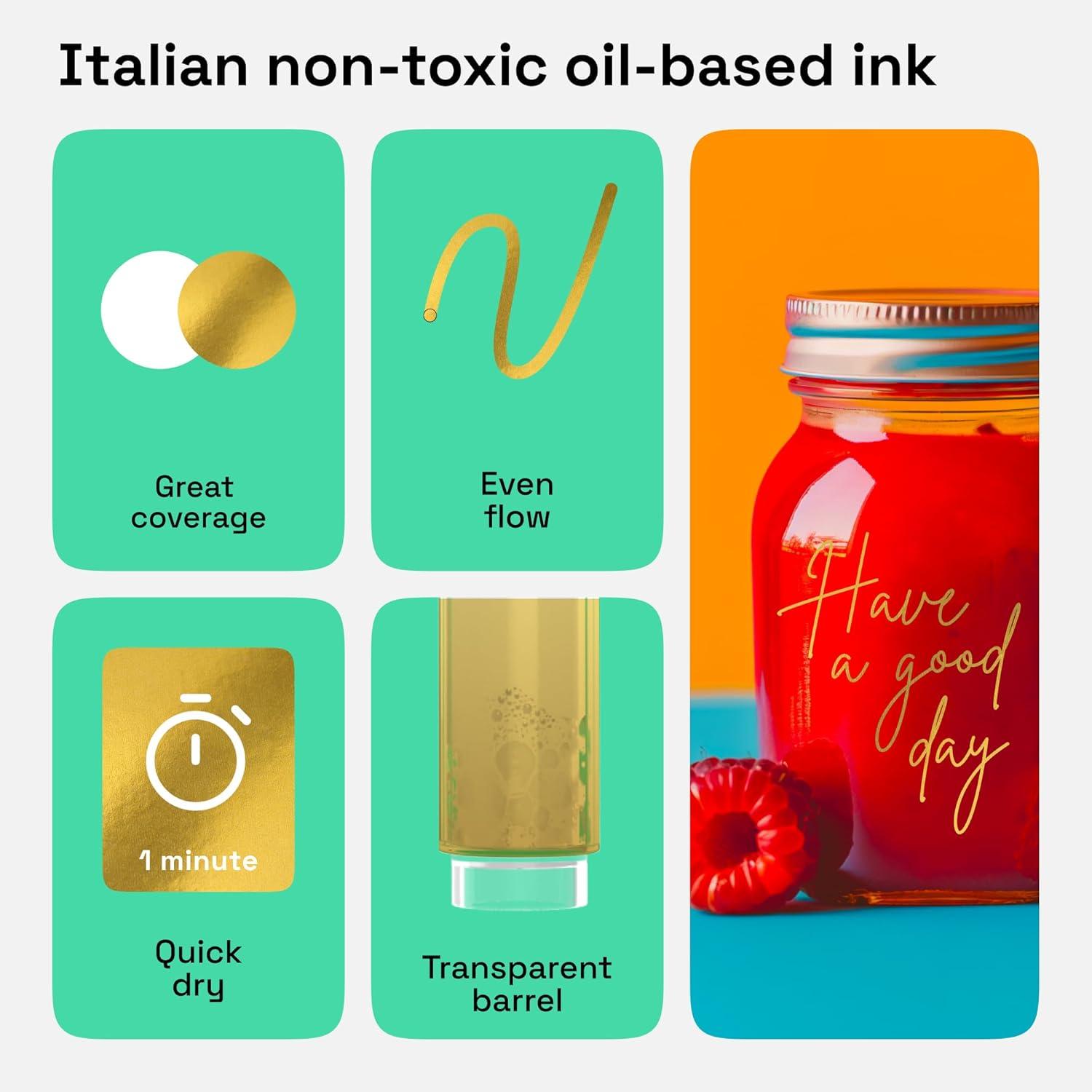 imageARTISTRO 15 OilBased Permanent Paint Markers Set of Fine Tip Markers for Wood Rock Fabric Glass Ceramic Metal Plastic and More Quick Dry Waterproof PermanentGold