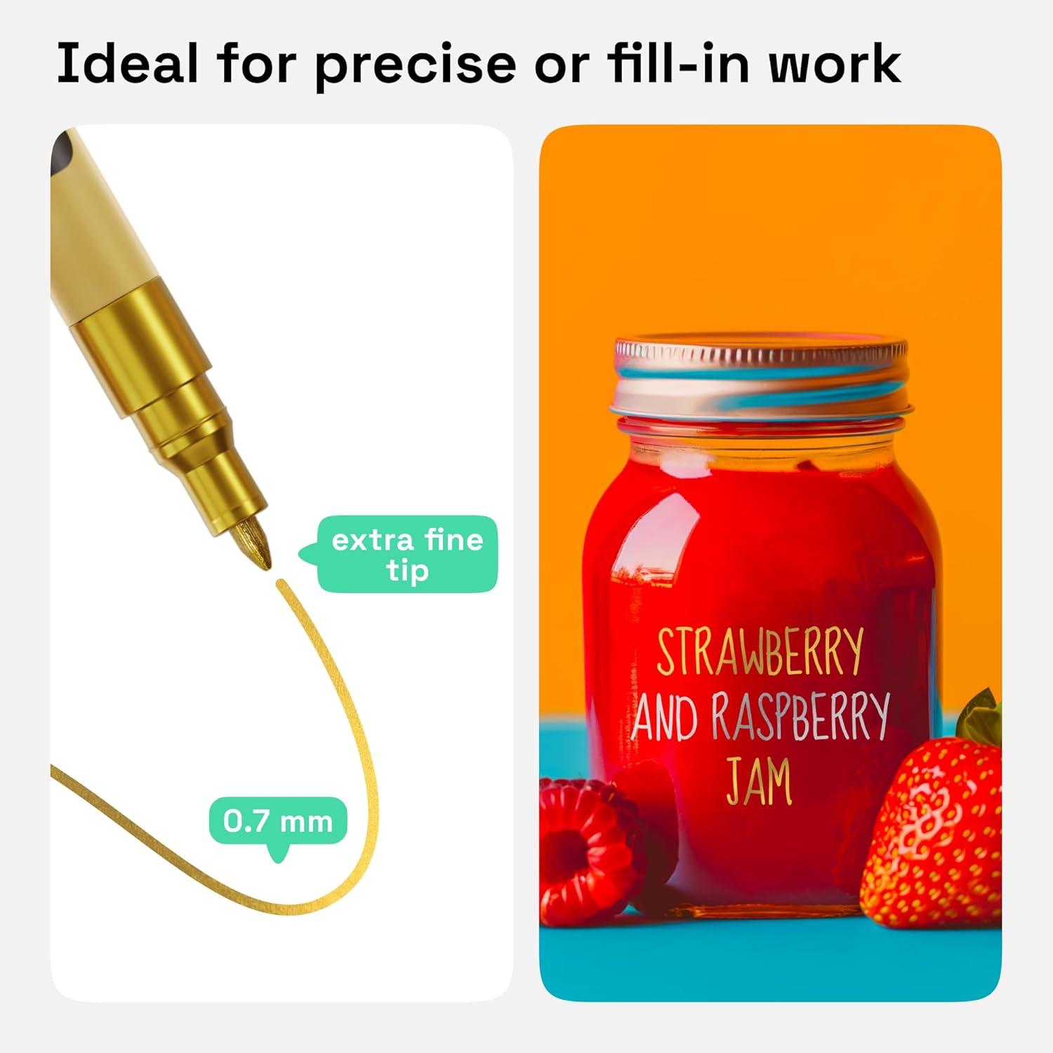 imageARTISTRO 15 OilBased Permanent Paint Markers Set of Fine Tip Markers for Wood Rock Fabric Glass Ceramic Metal Plastic and More Quick Dry Waterproof PermanentSilver Gold