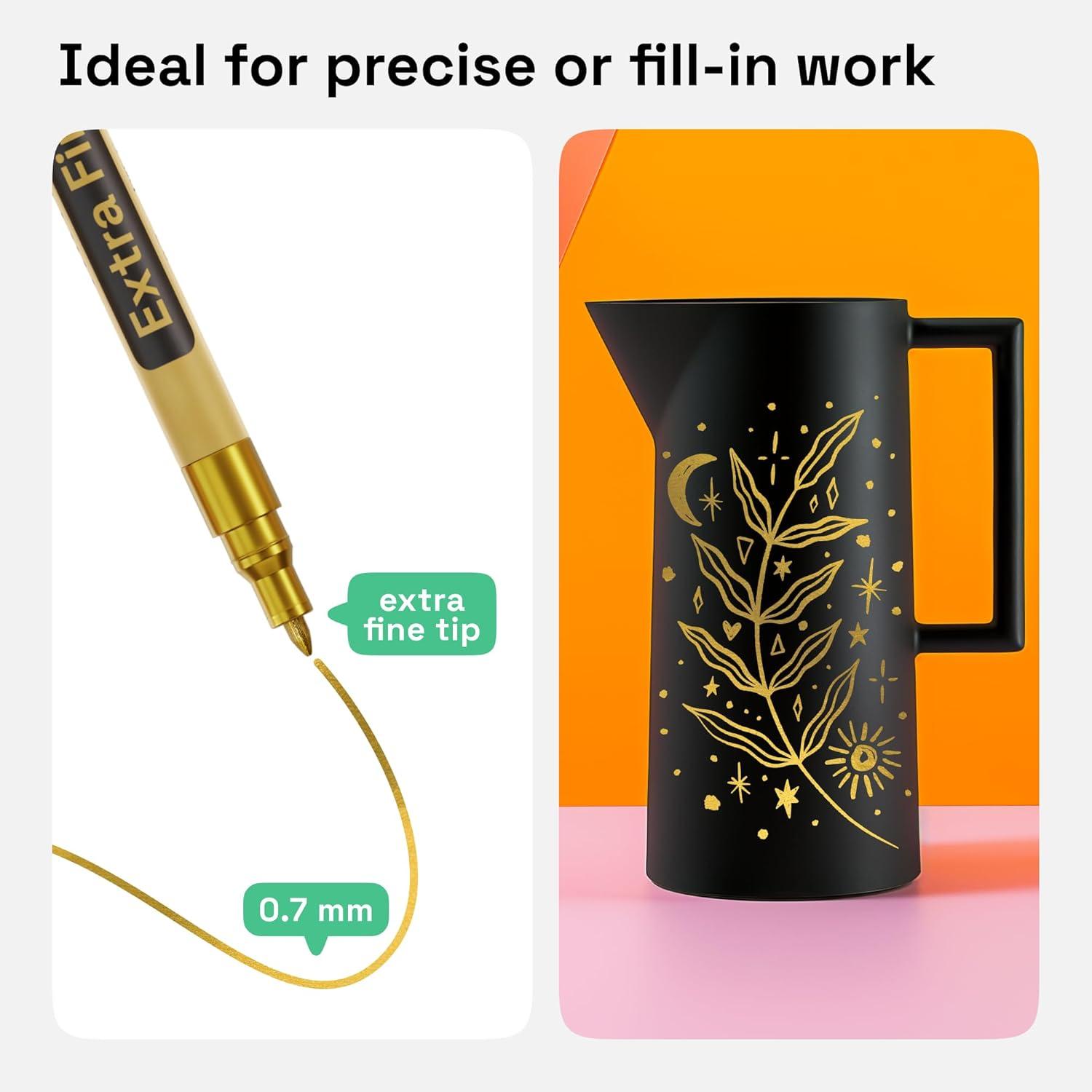 imageARTISTRO 15 OilBased Permanent Paint Markers Set of Fine Tip Markers for Wood Rock Fabric Glass Ceramic Metal Plastic and More Quick Dry Waterproof PermanentGold