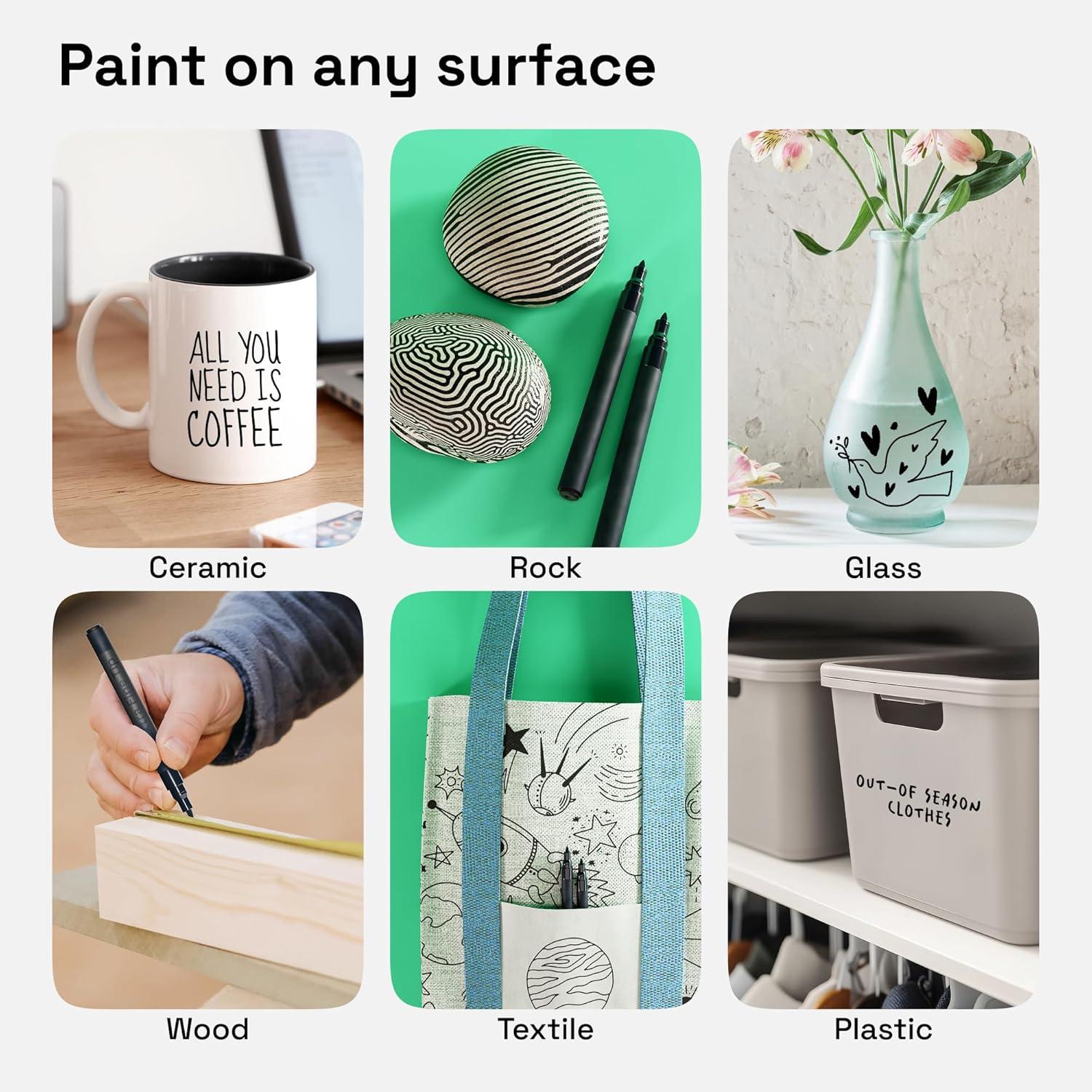 imageARTISTRO 15 OilBased Permanent Paint Markers Set of Fine Tip Markers for Wood Rock Fabric Glass Ceramic Metal Plastic and More Quick Dry Waterproof PermanentBlack