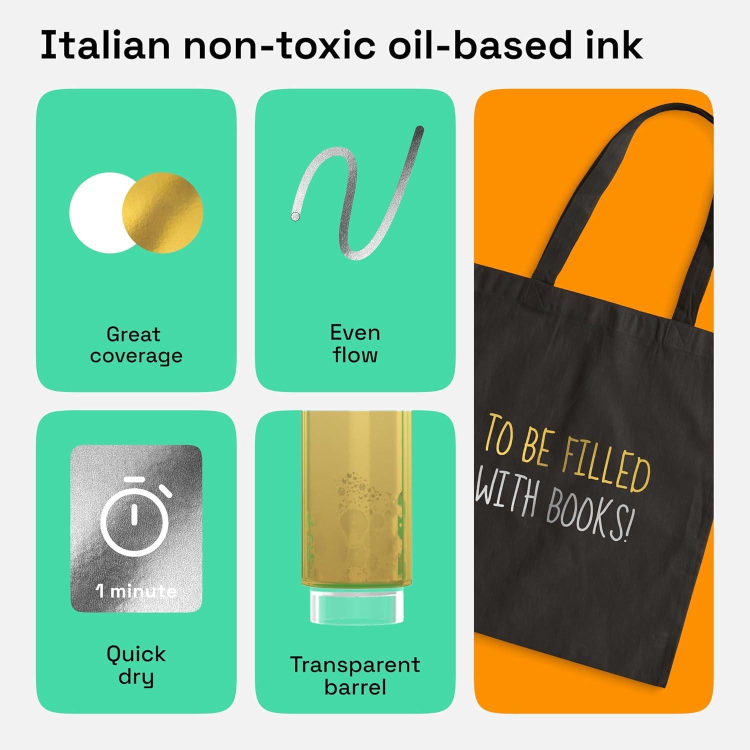 imageARTISTRO 15 OilBased Permanent Paint Markers Set of Fine Tip Markers for Wood Rock Fabric Glass Ceramic Metal Plastic and More Quick Dry Waterproof PermanentSilver Gold