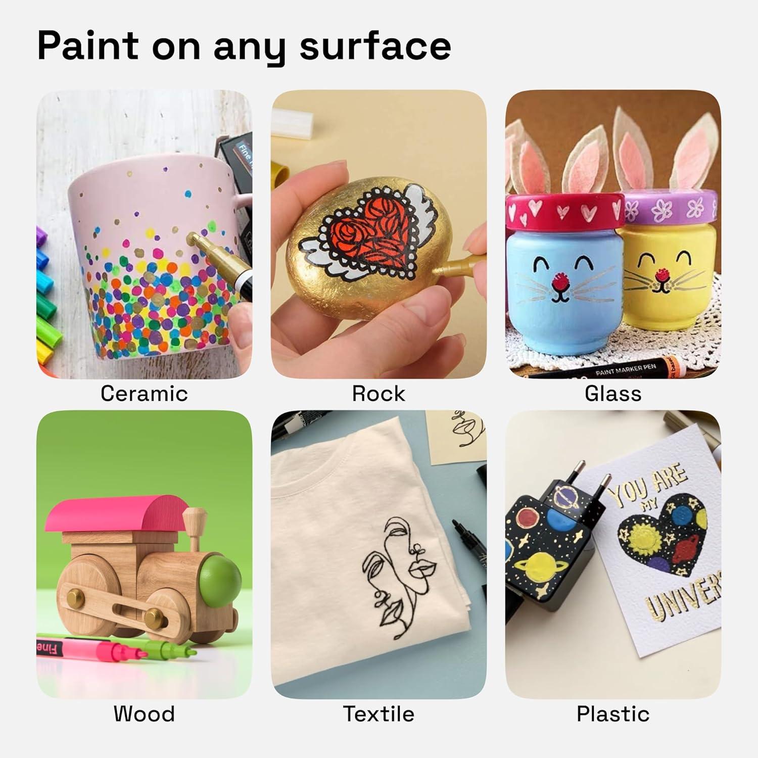 imageARTISTRO 15 OilBased Permanent Paint Markers Set of Fine Tip Markers for Wood Rock Fabric Glass Ceramic Metal Plastic and More Quick Dry Waterproof PermanentMulticolor