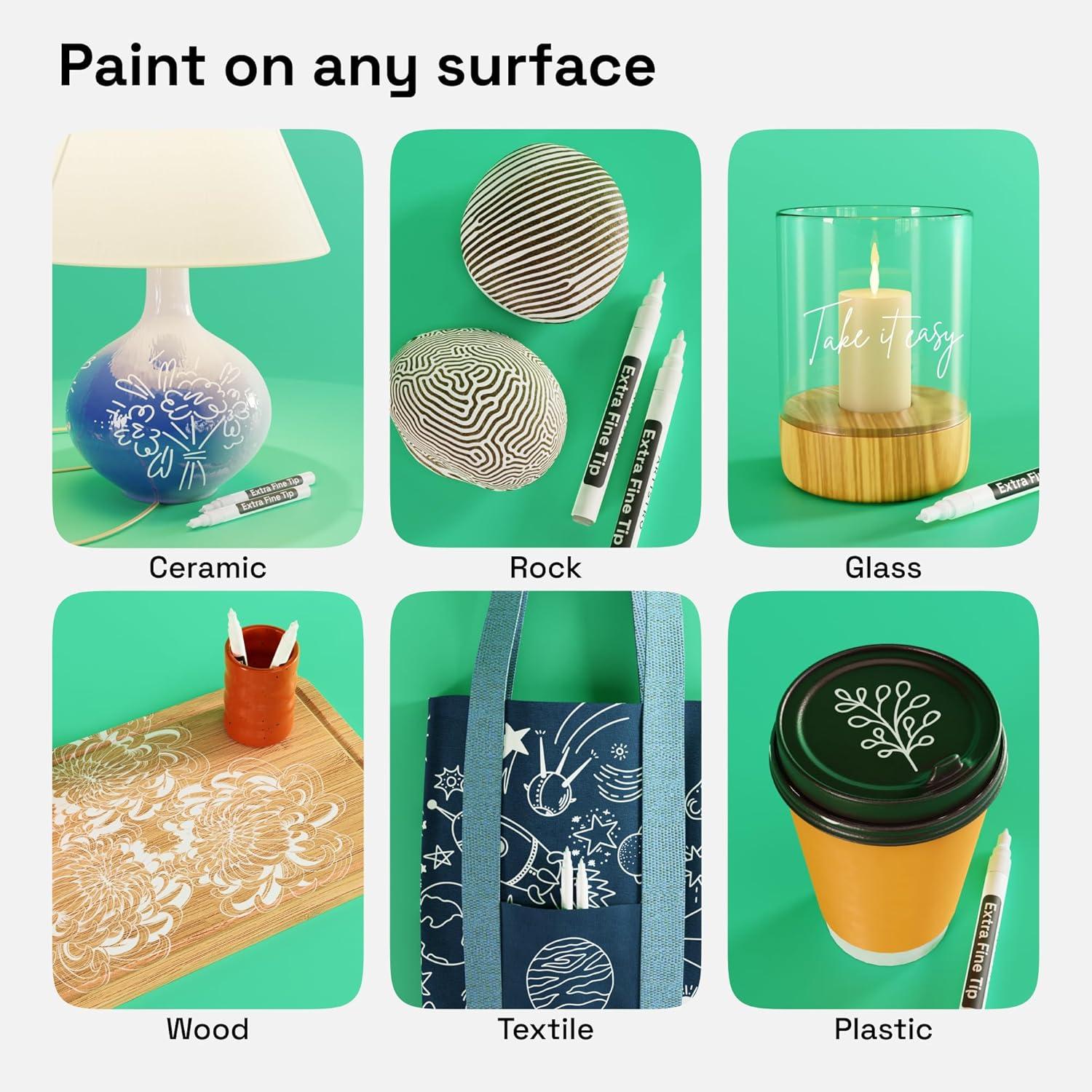 imageARTISTRO 15 OilBased Permanent Paint Markers Set of Fine Tip Markers for Wood Rock Fabric Glass Ceramic Metal Plastic and More Quick Dry Waterproof PermanentWhite