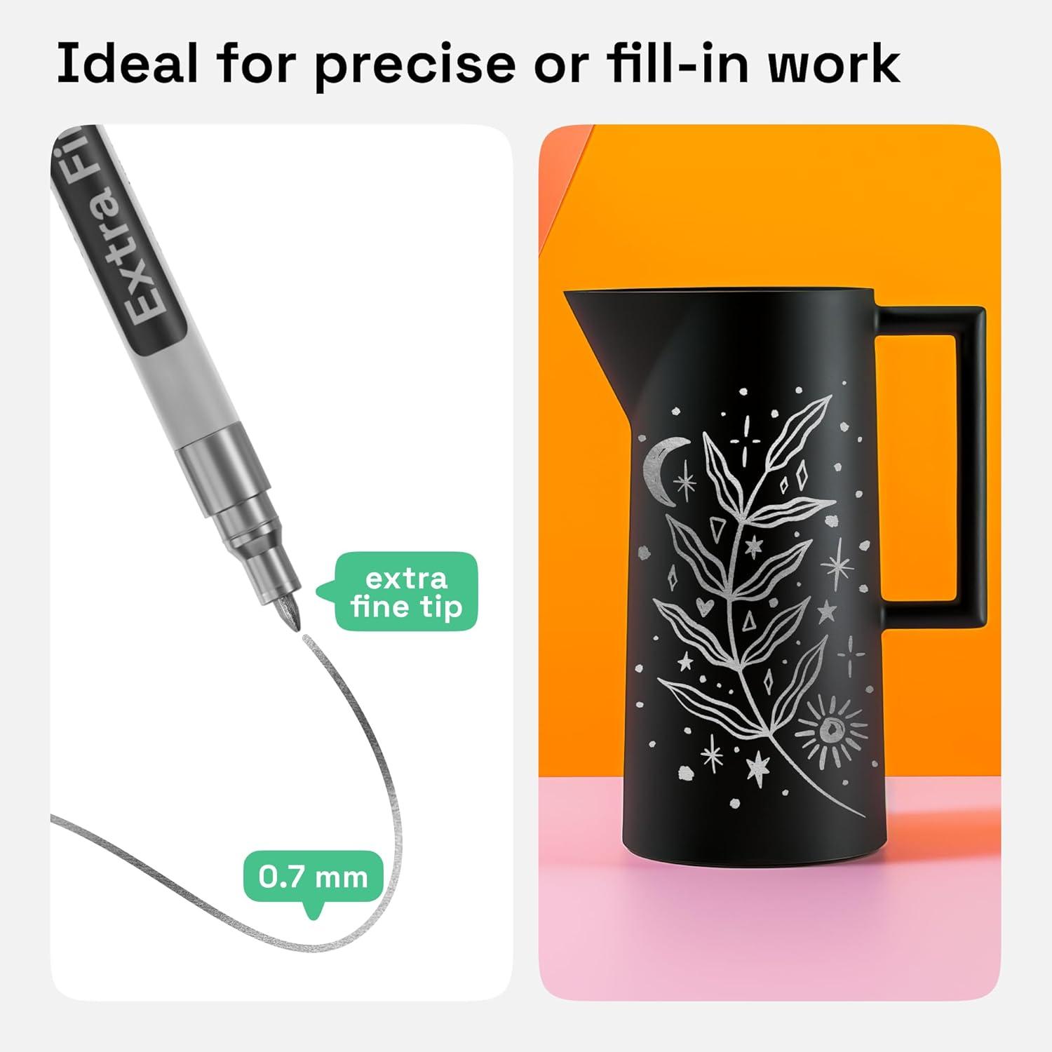 imageARTISTRO 15 OilBased Permanent Paint Markers Set of Fine Tip Markers for Wood Rock Fabric Glass Ceramic Metal Plastic and More Quick Dry Waterproof PermanentSilver