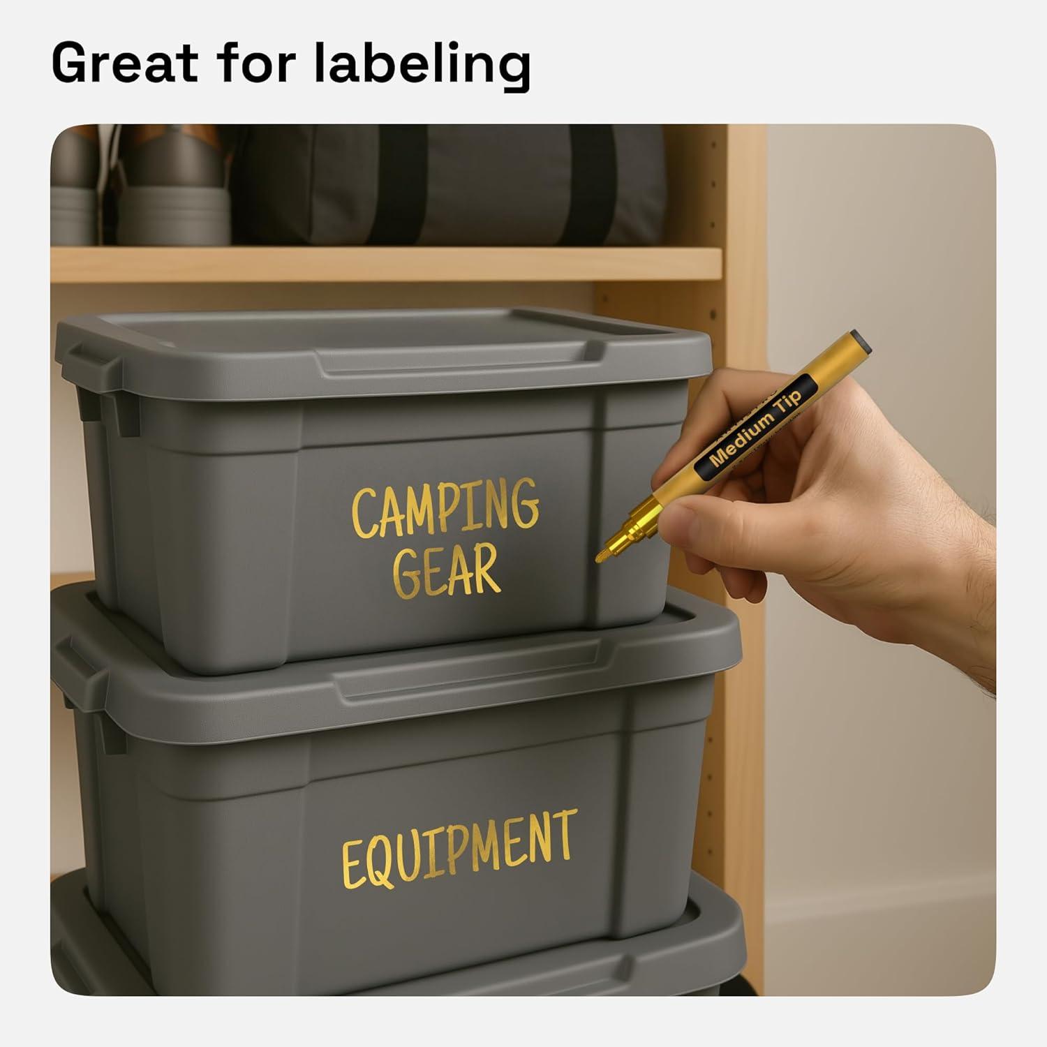 imageARTISTRO 15 OilBased Permanent Paint Markers Set of Fine Tip Markers for Wood Rock Fabric Glass Ceramic Metal Plastic and More Quick Dry Waterproof PermanentGold