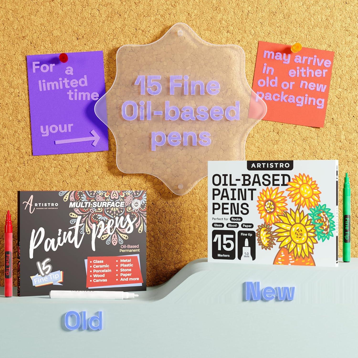 imageARTISTRO 15 OilBased Permanent Paint Markers Set of Fine Tip Markers for Wood Rock Fabric Glass Ceramic Metal Plastic and More Quick Dry Waterproof PermanentMulticolor