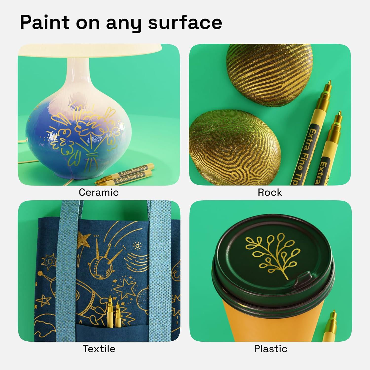 imageARTISTRO 15 OilBased Permanent Paint Markers Set of Fine Tip Markers for Wood Rock Fabric Glass Ceramic Metal Plastic and More Quick Dry Waterproof PermanentGold