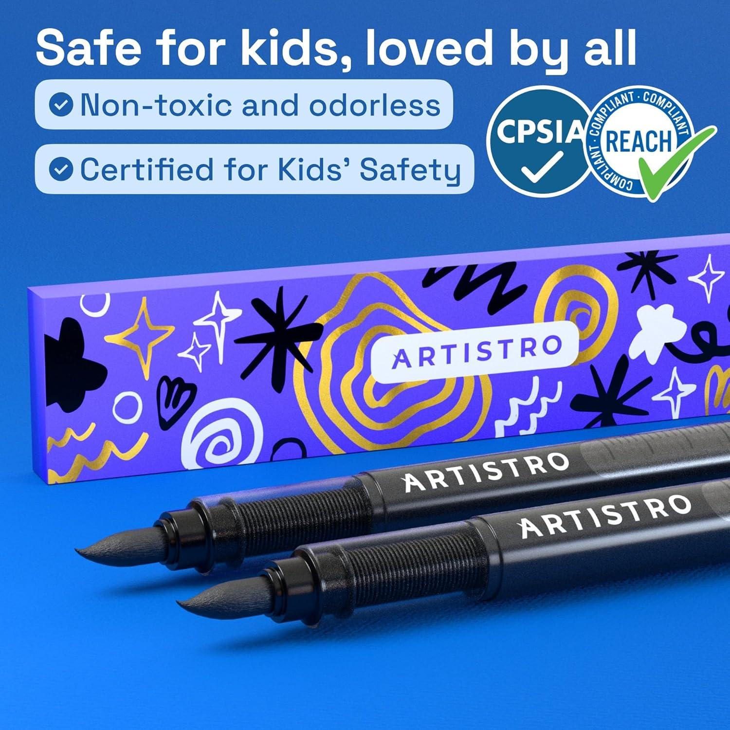 imageARTISTRO 2 Black Acrylic Paint Markers Brush Tip Paint Pens with Automatic Ink Control System for Rock Egg Wood Fabric Glass Perfect for Crafting Art Projects ampamp More