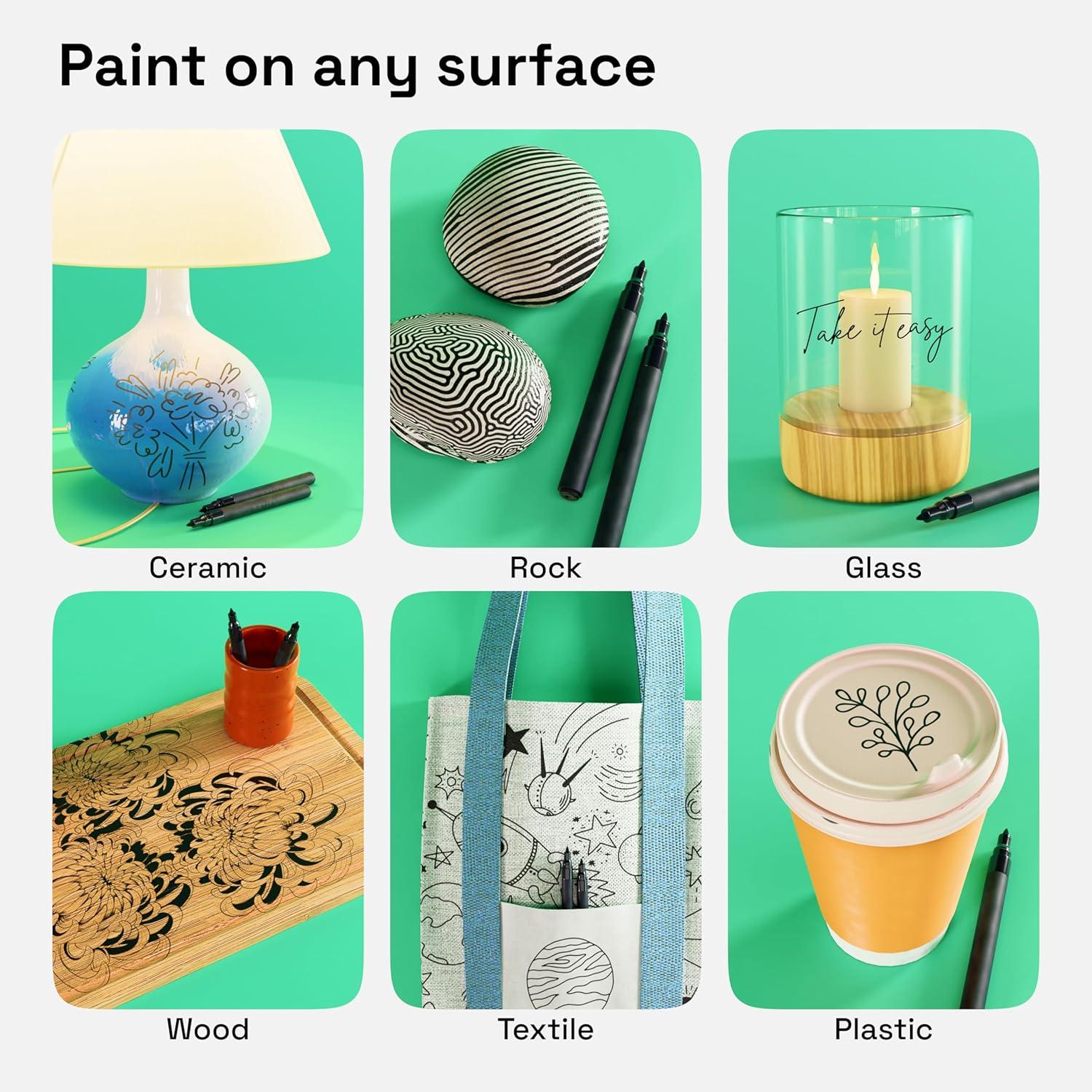 imageARTISTRO 2 Gold Acrylic Paint Markers 07mm Extra FineTip Metallic Paint Pens Perfect for Crafting Art Projects ampamp MoreBlack