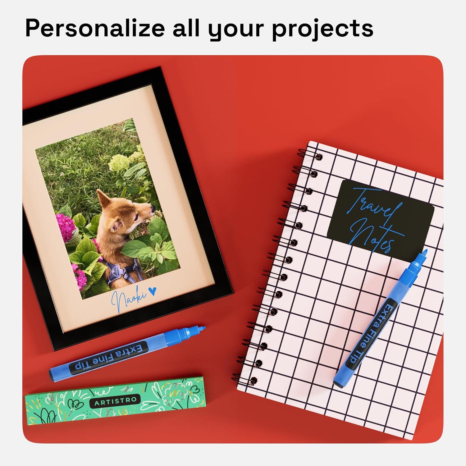 imageARTISTRO 2 Gold Acrylic Paint Markers 07mm Extra FineTip Metallic Paint Pens Perfect for Crafting Art Projects ampamp MoreBlue