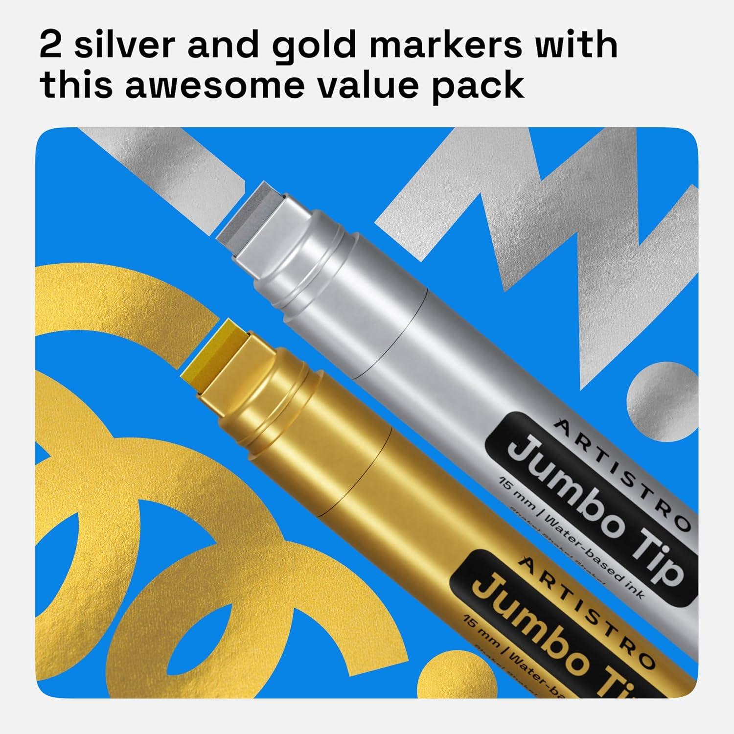 imageARTISTRO 2 Gold Acrylic Paint Markers 07mm Extra FineTip Metallic Paint Pens Perfect for Crafting Art Projects ampamp MoreGold Silver