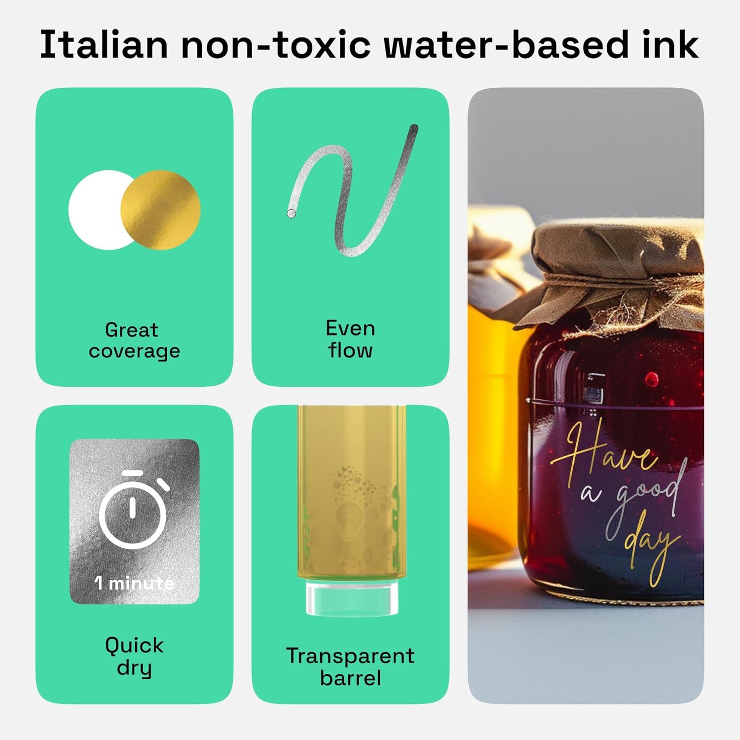 imageARTISTRO 2 Gold Acrylic Paint Markers 07mm Extra FineTip Metallic Paint Pens Perfect for Crafting Art Projects ampamp MoreGold Silver