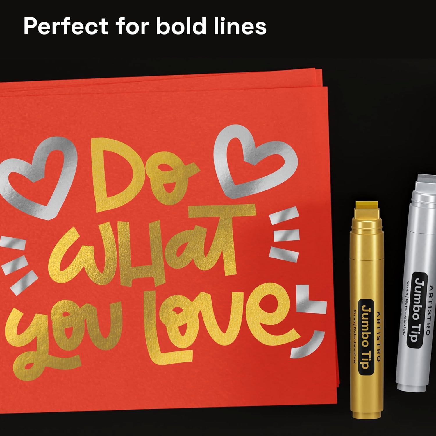 imageARTISTRO 2 Gold Acrylic Paint Markers 07mm Extra FineTip Metallic Paint Pens Perfect for Crafting Art Projects ampamp MoreGold Silver