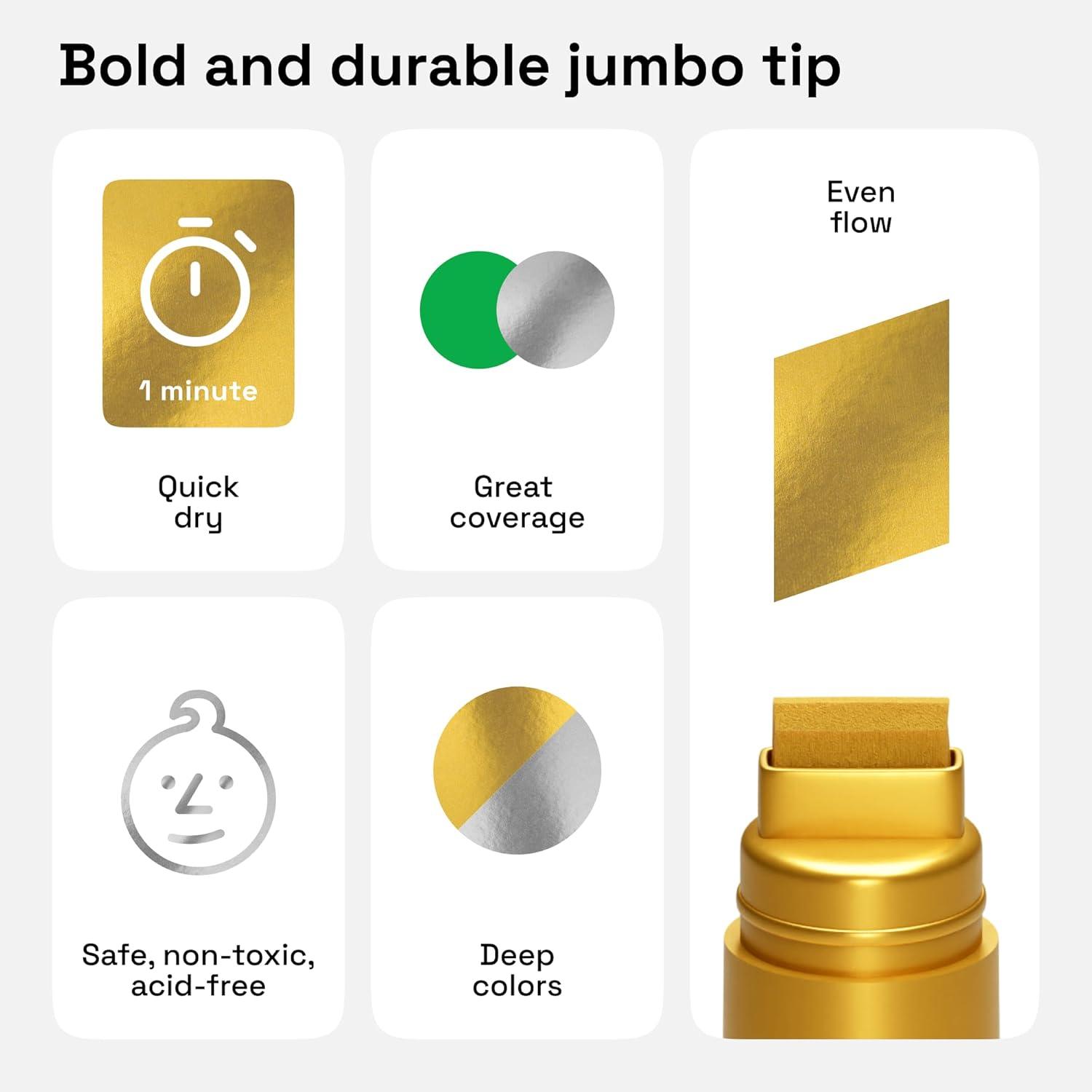 imageARTISTRO 2 Gold Acrylic Paint Markers 07mm Extra FineTip Metallic Paint Pens Perfect for Crafting Art Projects ampamp MoreGold Silver