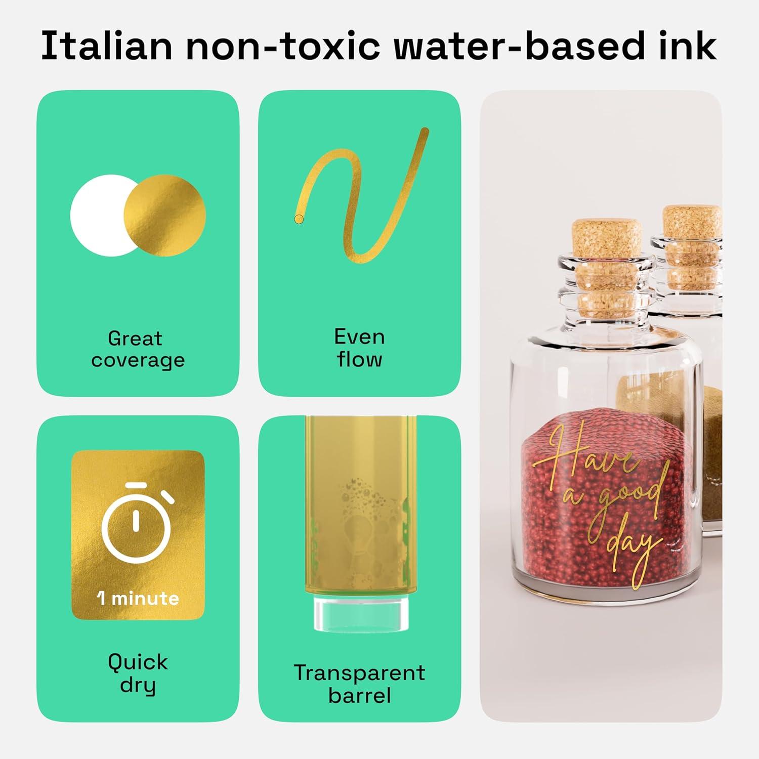 imageARTISTRO 2 Gold Acrylic Paint Markers 07mm Extra FineTip Metallic Paint Pens Perfect for Crafting Art Projects ampamp MoreGold