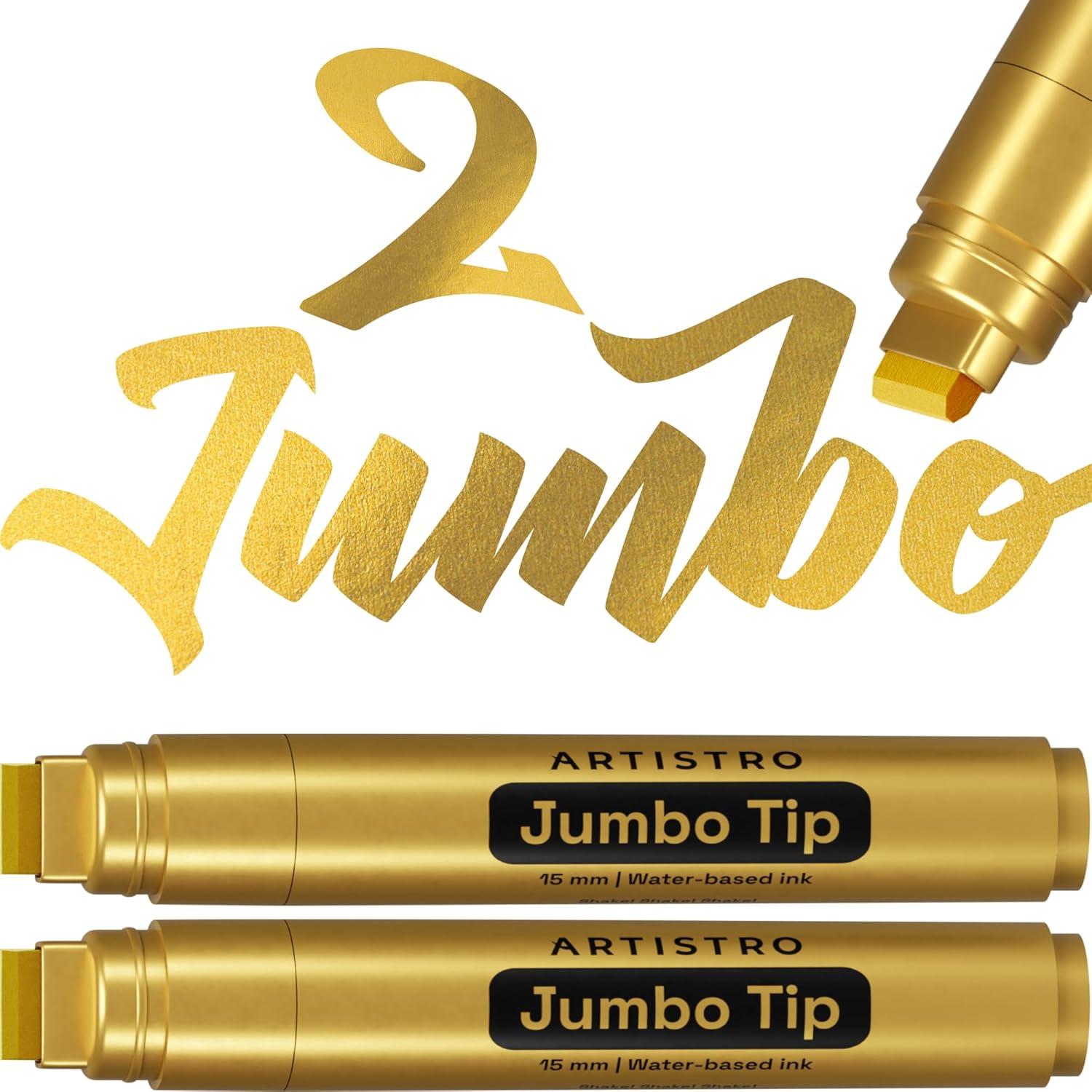 imageARTISTRO 2 Gold Acrylic Paint Markers 07mm Extra FineTip Metallic Paint Pens Perfect for Crafting Art Projects ampamp MoreGold