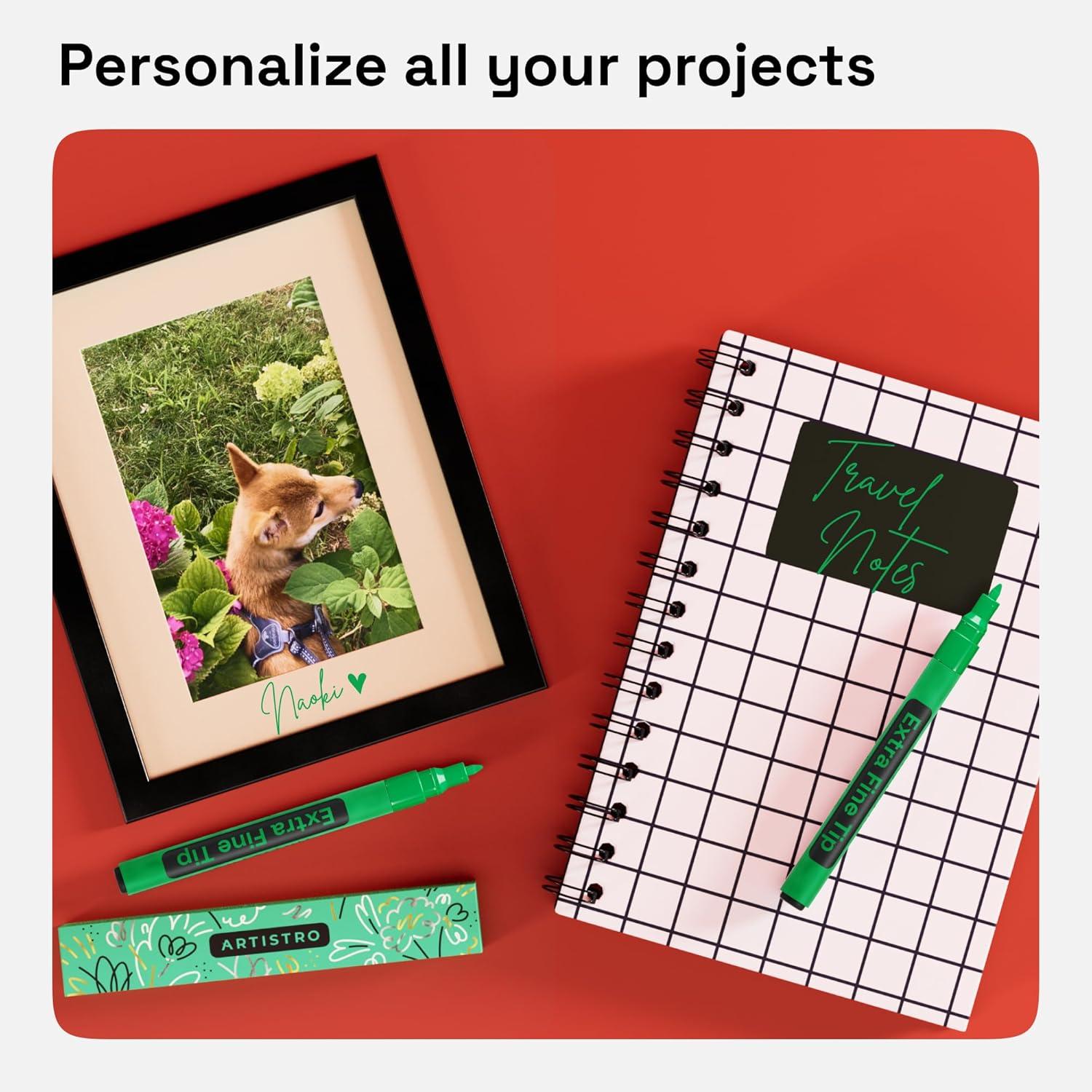 imageARTISTRO 2 Gold Acrylic Paint Markers 07mm Extra FineTip Metallic Paint Pens Perfect for Crafting Art Projects ampamp MoreGreen