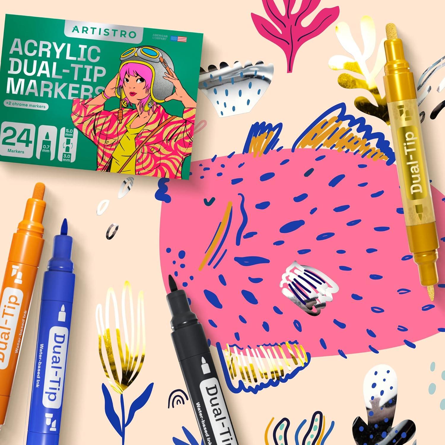 imageARTISTRO 2 Gold Acrylic Paint Markers 07mm Extra FineTip Metallic Paint Pens Perfect for Crafting Art Projects ampamp MoreMulticolor