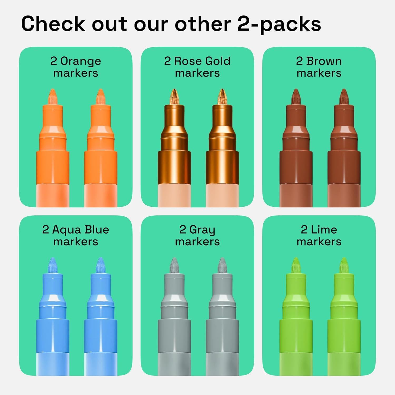 imageARTISTRO 2 Gold Acrylic Paint Markers 07mm Extra FineTip Metallic Paint Pens Perfect for Crafting Art Projects ampamp MorePink