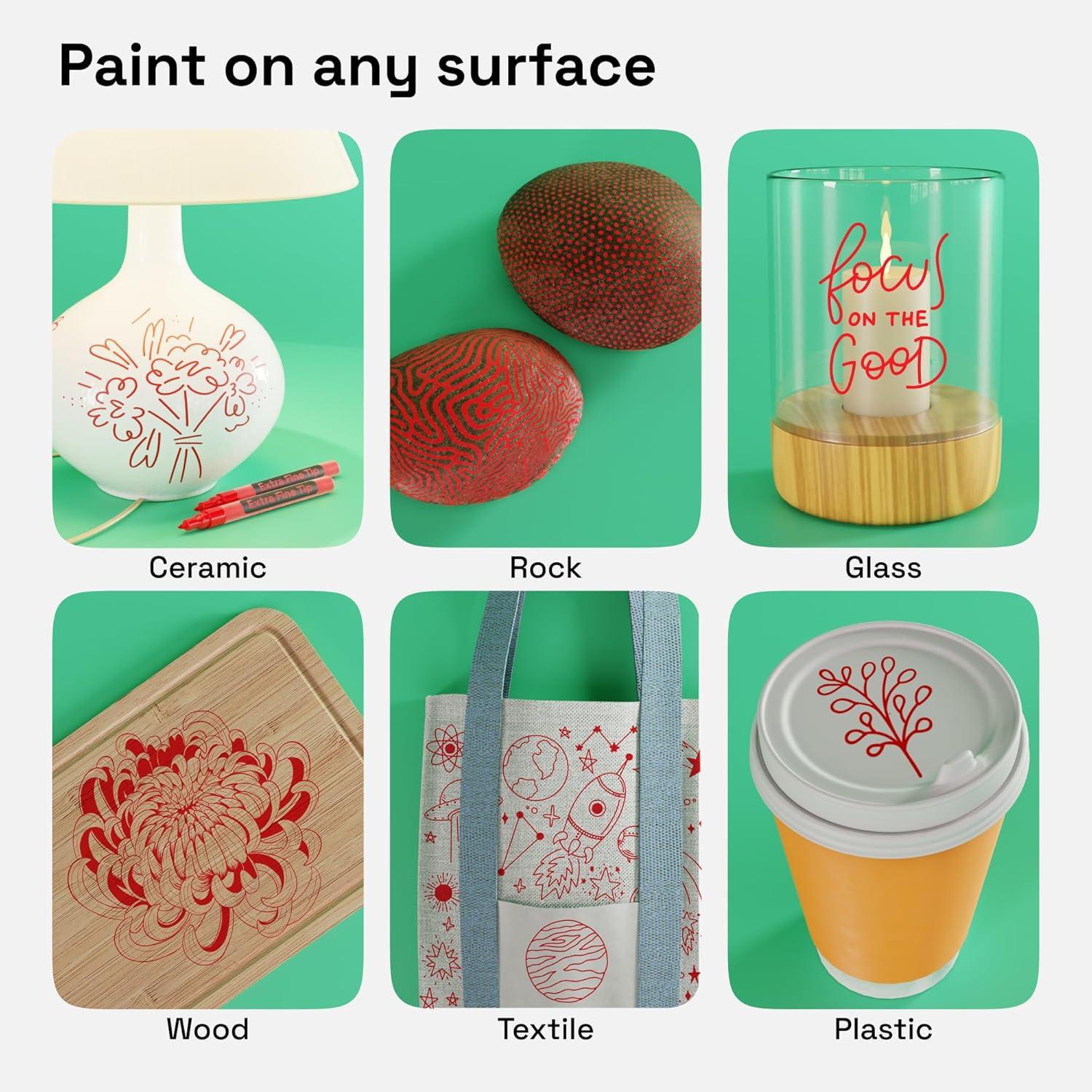 imageARTISTRO 2 Gold Acrylic Paint Markers 07mm Extra FineTip Metallic Paint Pens Perfect for Crafting Art Projects ampamp MoreRed