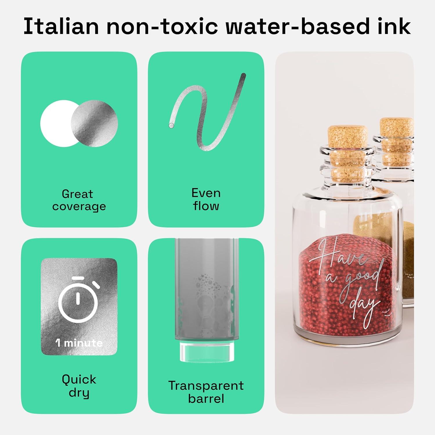 imageARTISTRO 2 Gold Acrylic Paint Markers 07mm Extra FineTip Metallic Paint Pens Perfect for Crafting Art Projects ampamp MoreSilver