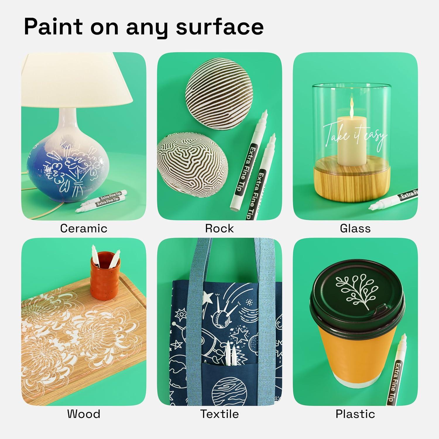 imageARTISTRO 2 Gold Acrylic Paint Markers 07mm Extra FineTip Metallic Paint Pens Perfect for Crafting Art Projects ampamp MoreWhite