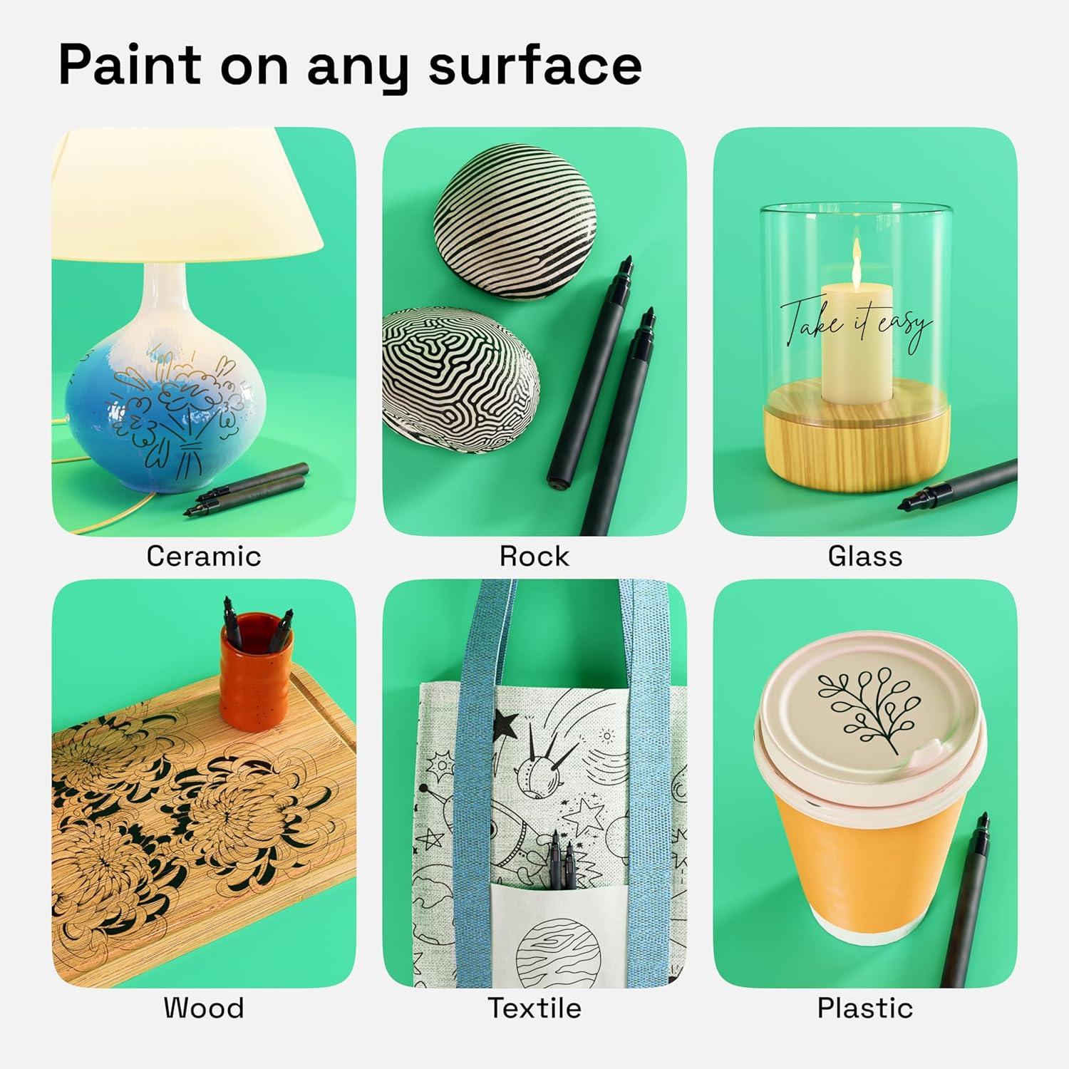 imageARTISTRO 2 White Acrylic Paint Markers 07mm Extra FineTip Paint Pens Perfect for Crafting Art Projects ampamp MoreBlack