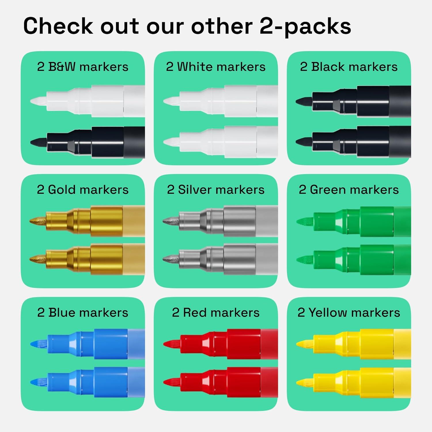 imageARTISTRO 2 White Acrylic Paint Markers 07mm Extra FineTip Paint Pens Perfect for Crafting Art Projects ampamp MoreGold Silver